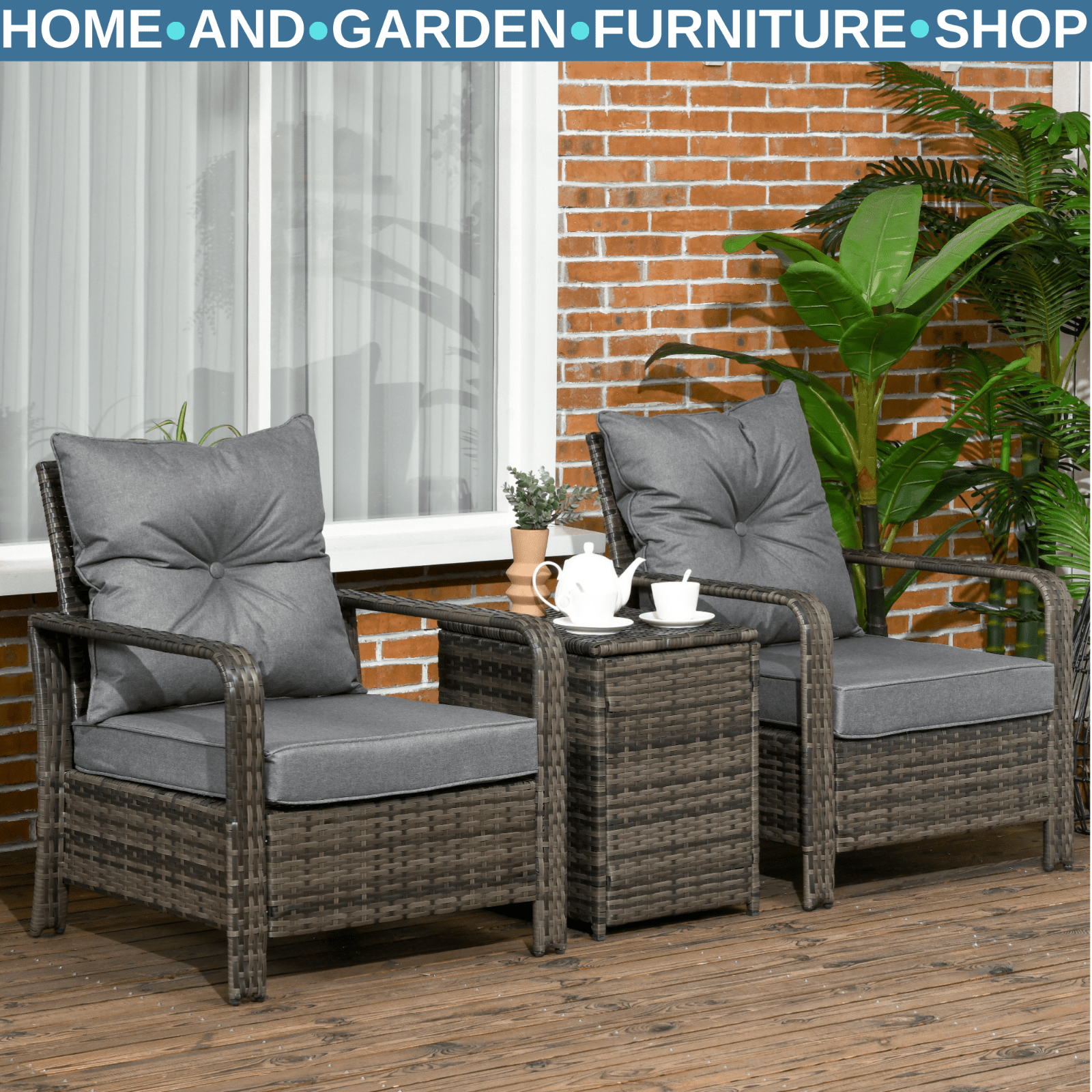 3 Piece Rattan Garden Seating Set with 2 Padded Chairs and Storage Table Outdoor - Home and Garden Furniture Shop - rustic - furniture