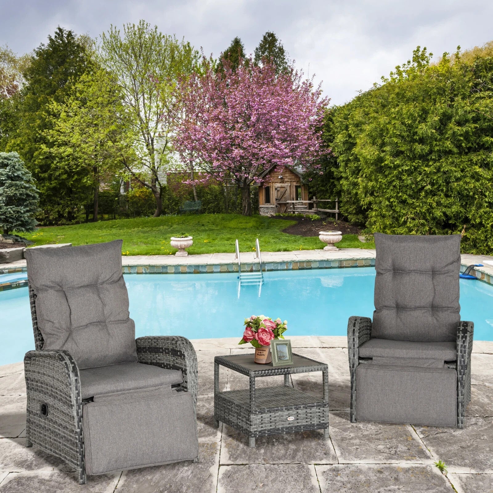 3 - Piece Rattan Sofa Set Patio Furniture with Cushions & Chaise Longue Mixed Grey - Home and Garden Furniture Shop - rustic - furniture