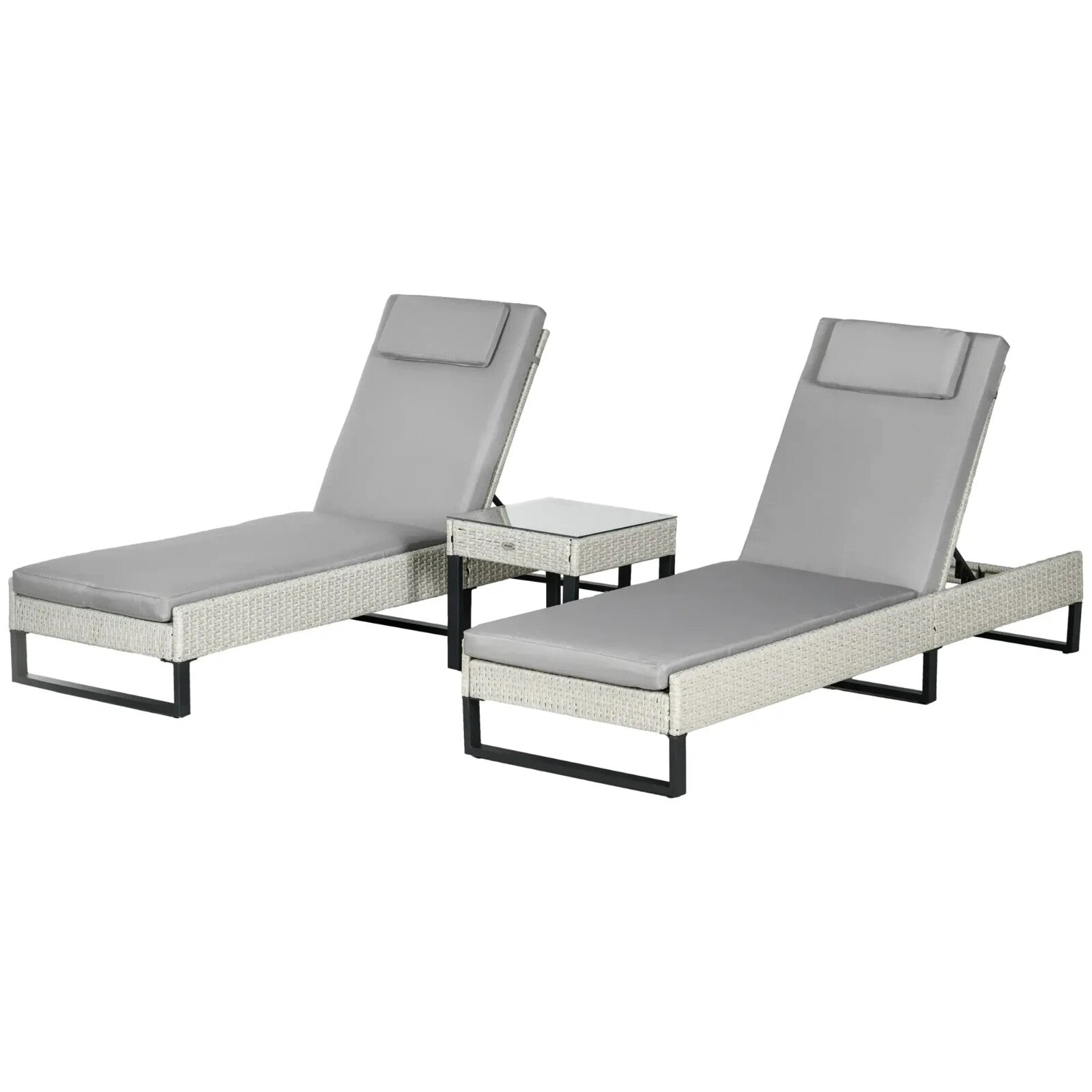 3 Piece Rattan Sun Lounger Set With Adjustable Recliner Chaise Lounge And Table - Home and Garden Furniture Shop - rustic - furniture