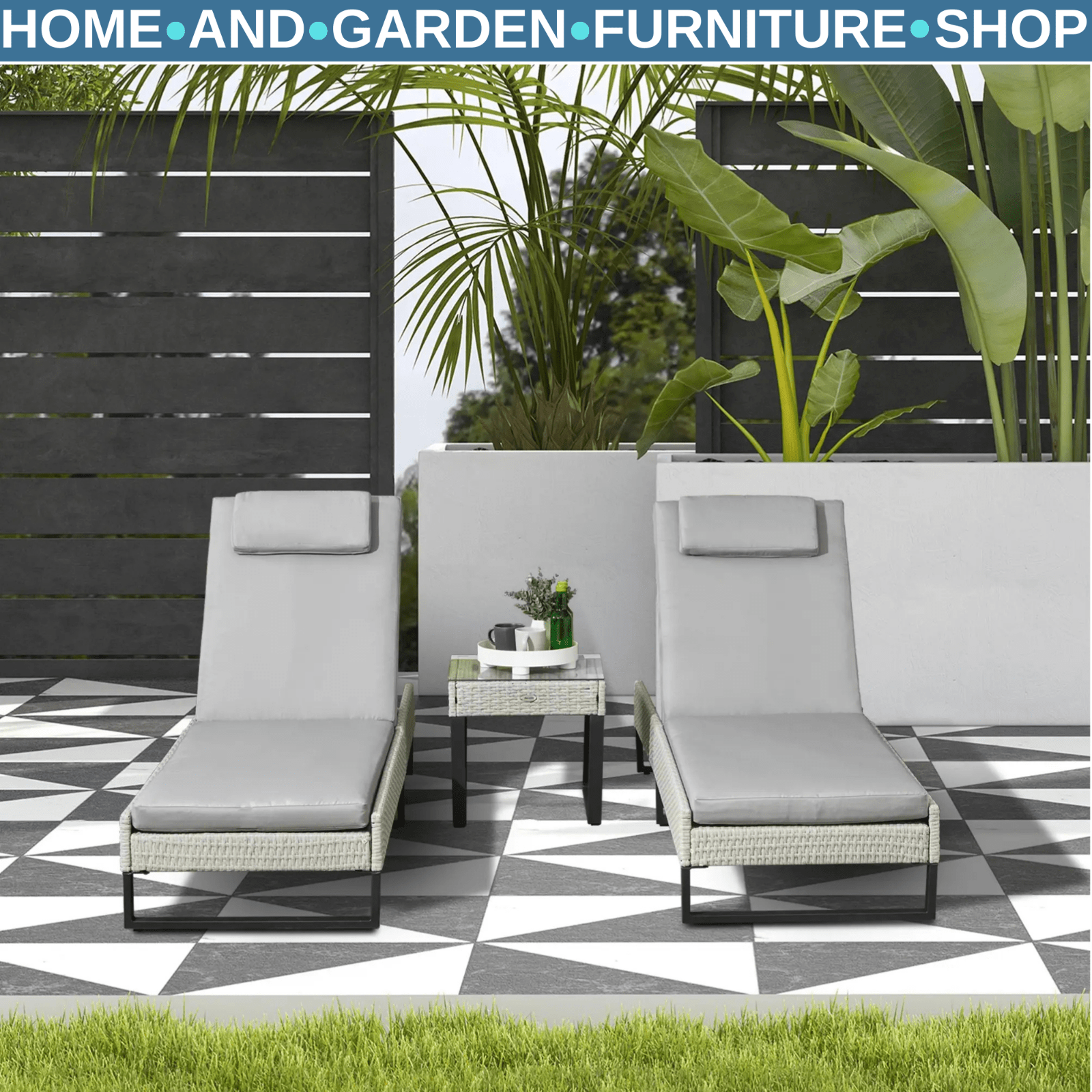 3 Piece Rattan Sun Lounger Set With Adjustable Recliner Chaise Lounge And Table - Home and Garden Furniture Shop - rustic - furniture