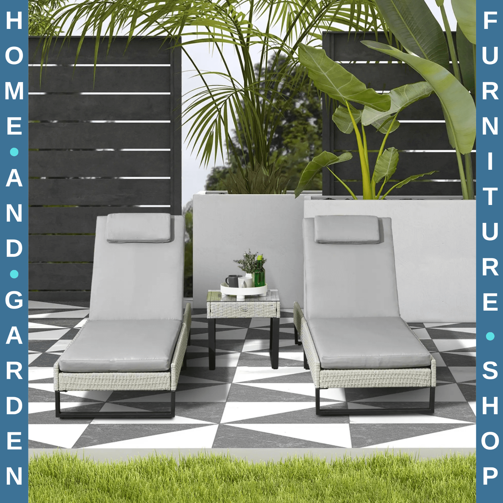 3 Piece Rattan Sun Lounger Set With Adjustable Recliner Chaise Lounge And Table - Home and Garden Furniture Shop - rustic - furniture