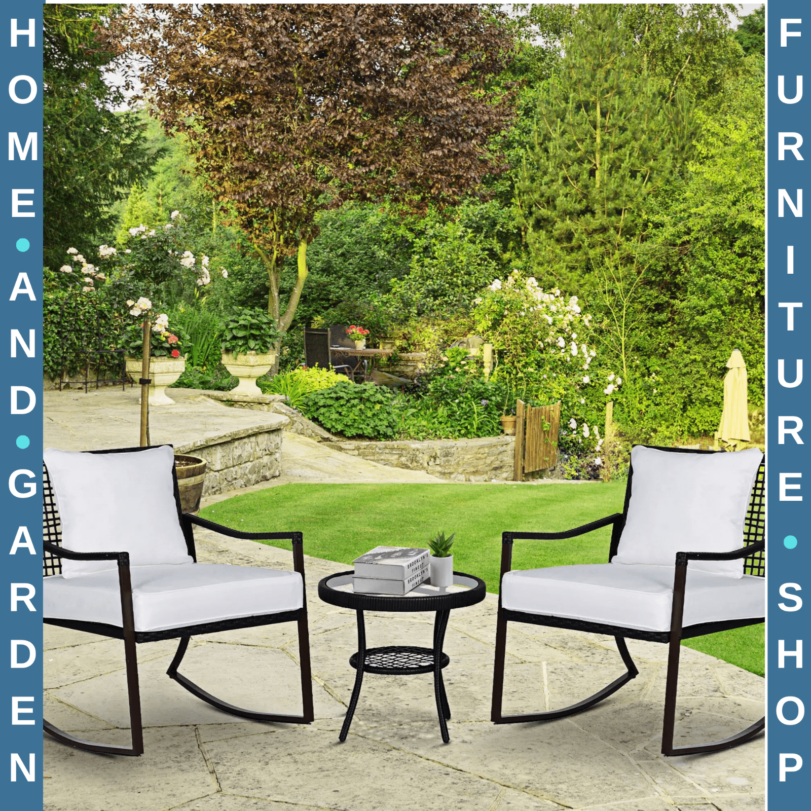 3 Piece Rocking Chair Bistro Set With Table Rattan Wicker Garden Furniture Brown - Home and Garden Furniture Shop - rustic - furniture