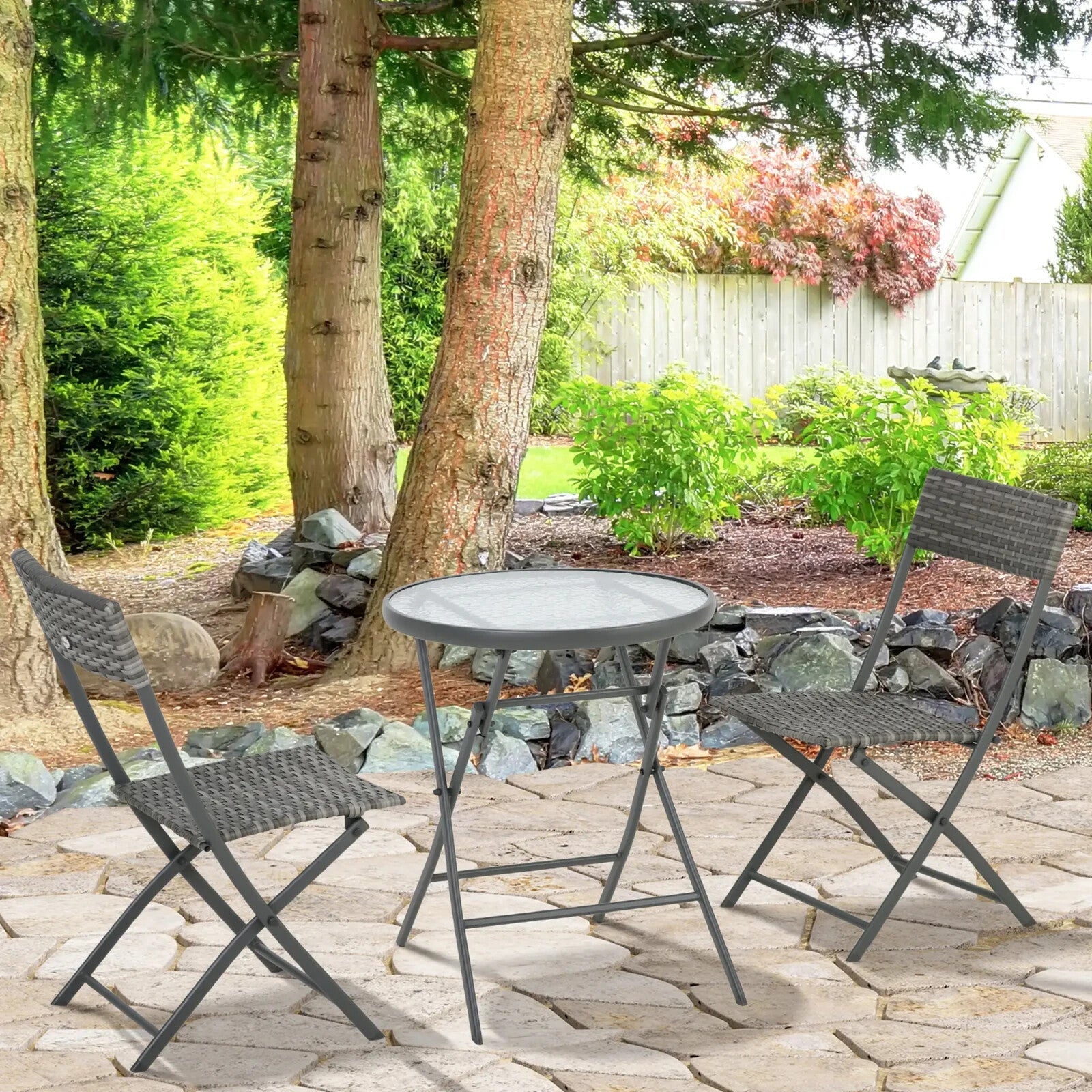 3 - Piece Wicker Bistro Set – Foldable Patio Table and Chairs for Outdoor Use - Home and Garden Furniture Shop - rustic - furniture