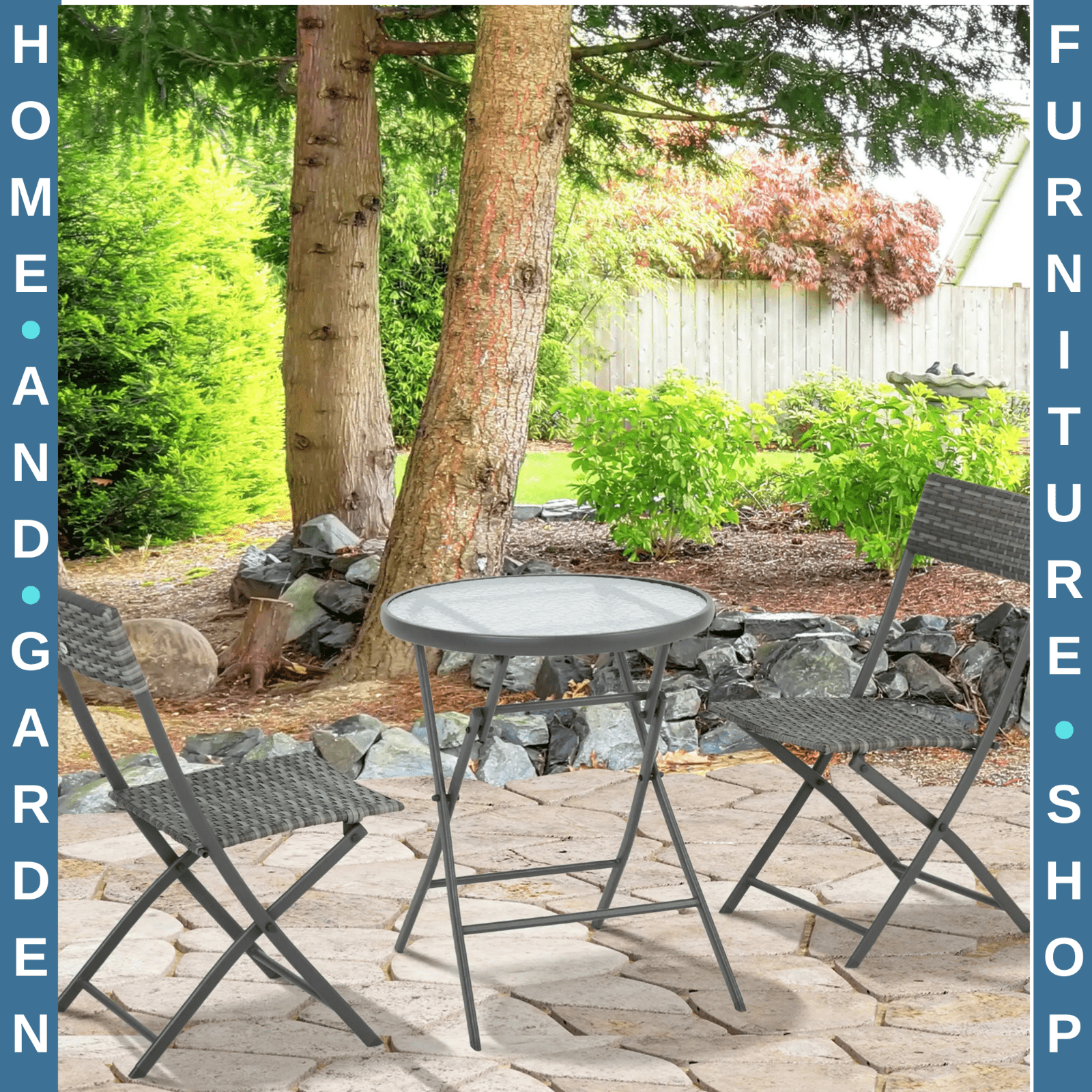 3 - Piece Wicker Bistro Set – Foldable Patio Table and Chairs for Outdoor Use - Home and Garden Furniture Shop - rustic - furniture