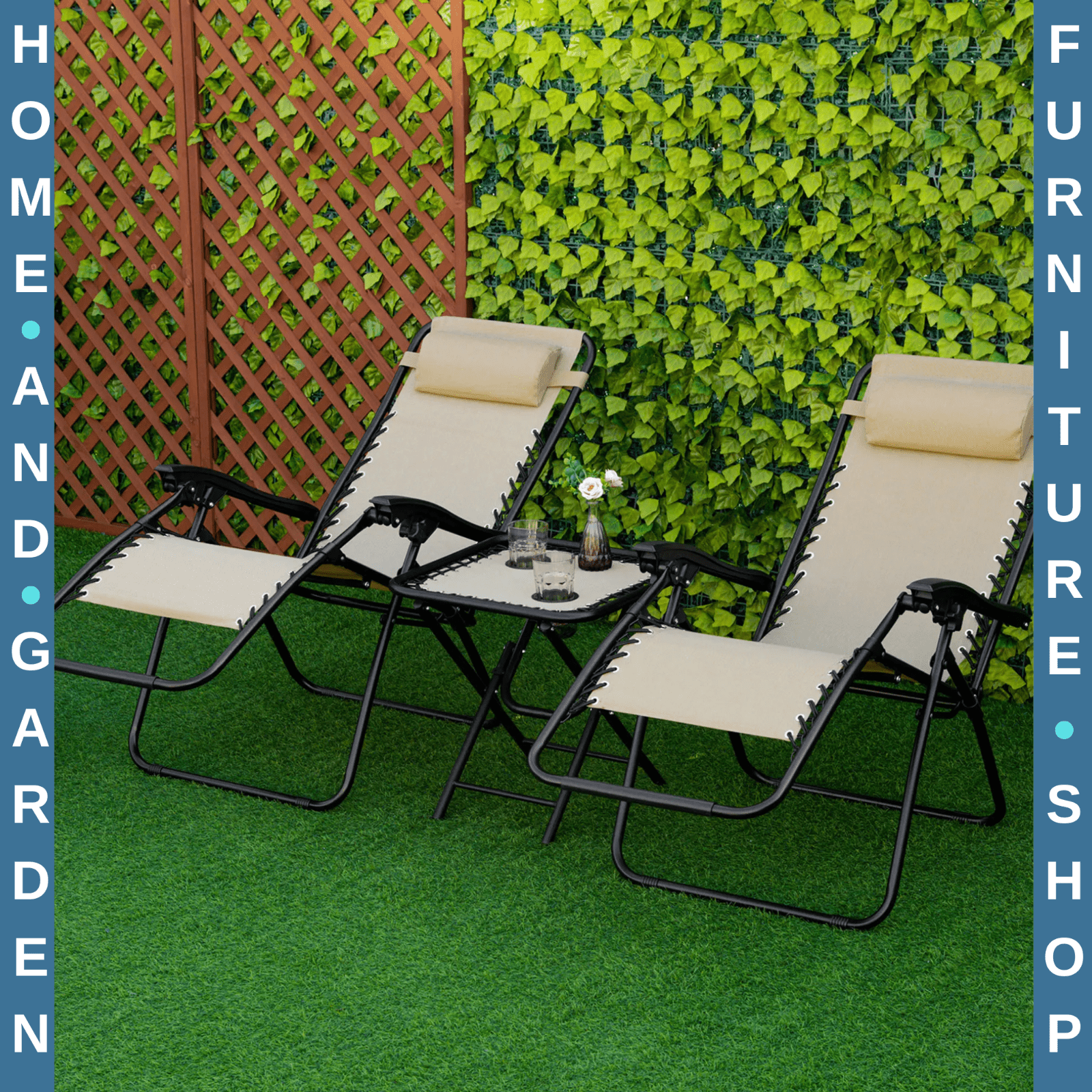 3 Piece Zero Gravity Chair and Table Set with Cup Holders Sun Loungers Beige - Home and Garden Furniture Shop - rustic - furniture