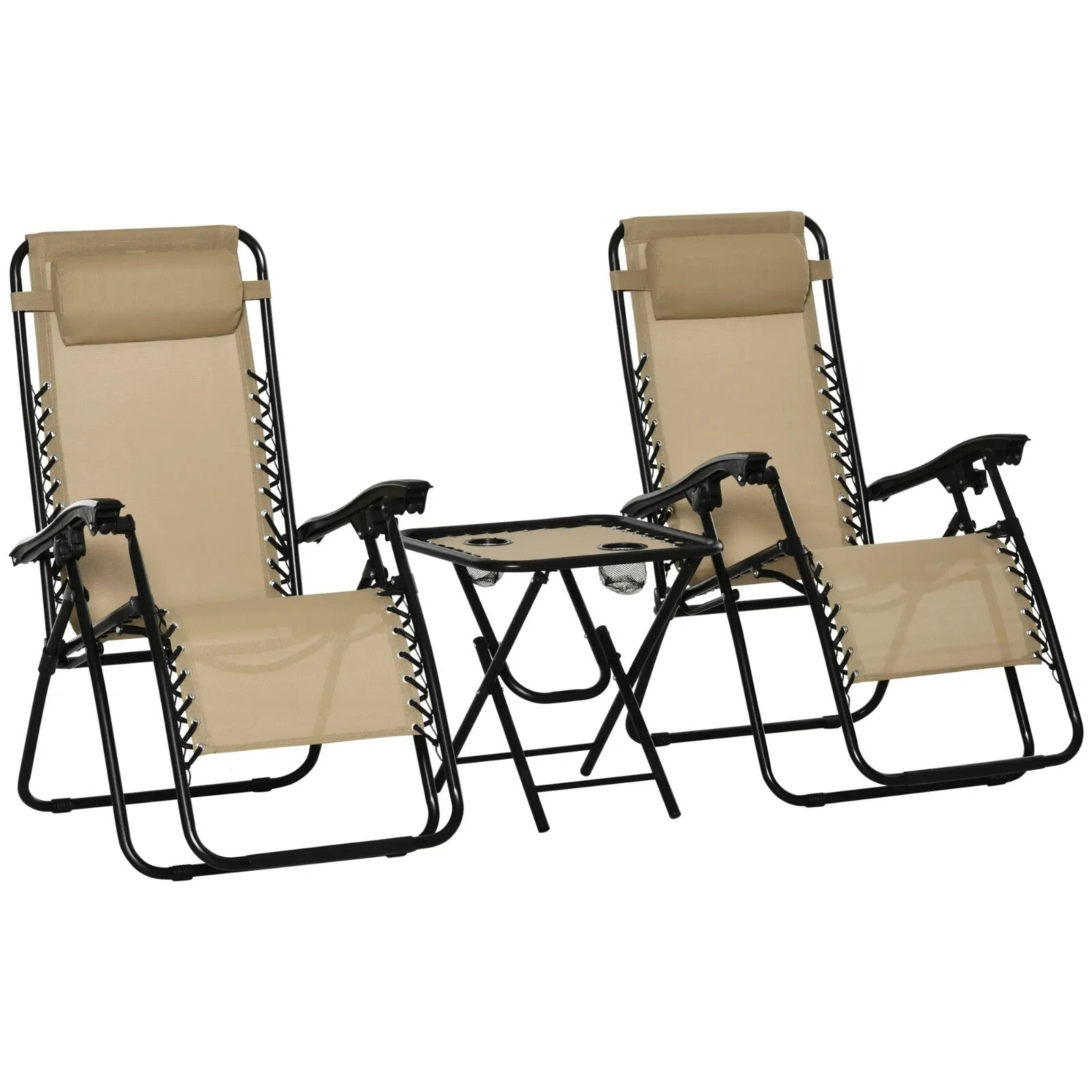 3 Piece Zero Gravity Chair and Table Set with Cup Holders Sun Loungers Beige - Home and Garden Furniture Shop - rustic - furniture