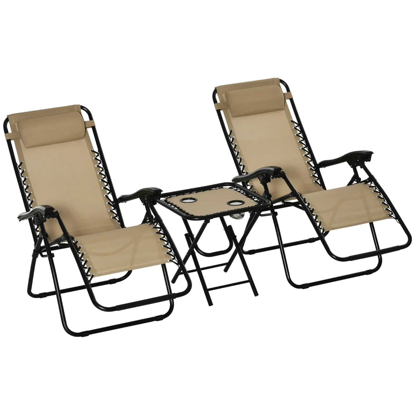 3 Piece Zero Gravity Chair and Table Set with Cup Holders Sun Loungers Beige - Home and Garden Furniture Shop - rustic - furniture