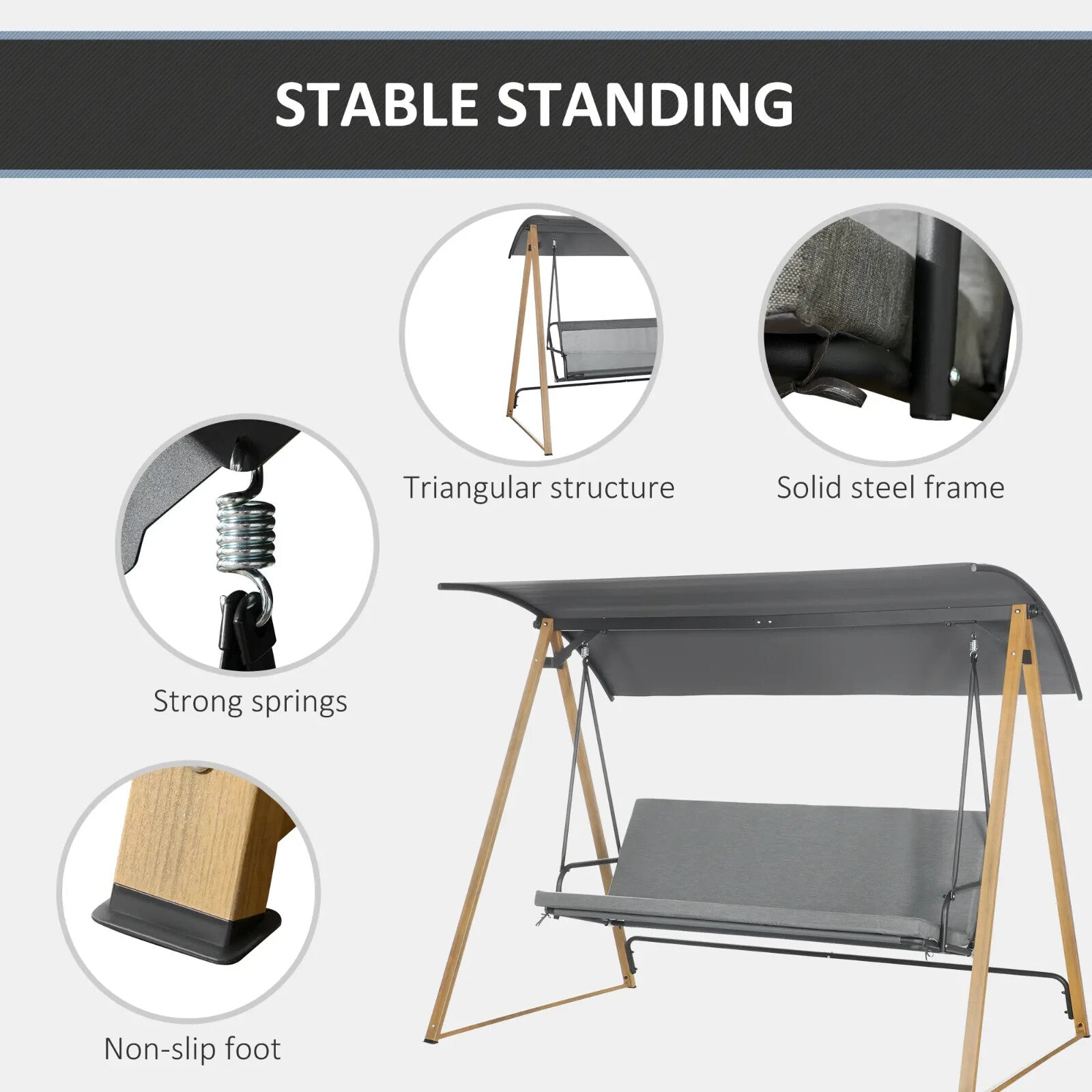 3 Seater Garden Swing Bench Adjustable Canopy Cushioned Seat Heavy Duty Swing - Home and Garden Furniture Shop - rustic - furniture