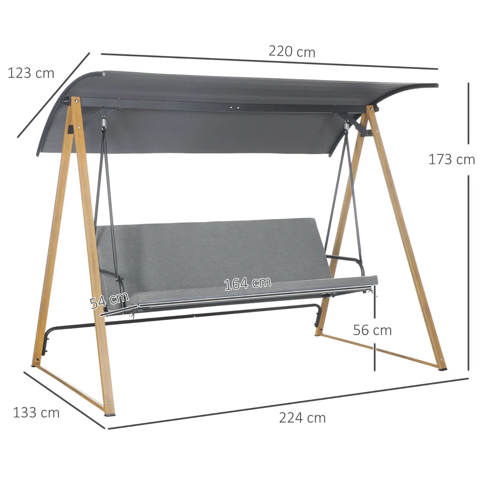 3 Seater Garden Swing Bench Adjustable Canopy Cushioned Seat Heavy Duty Swing - Home and Garden Furniture Shop - #rustic - furniture#