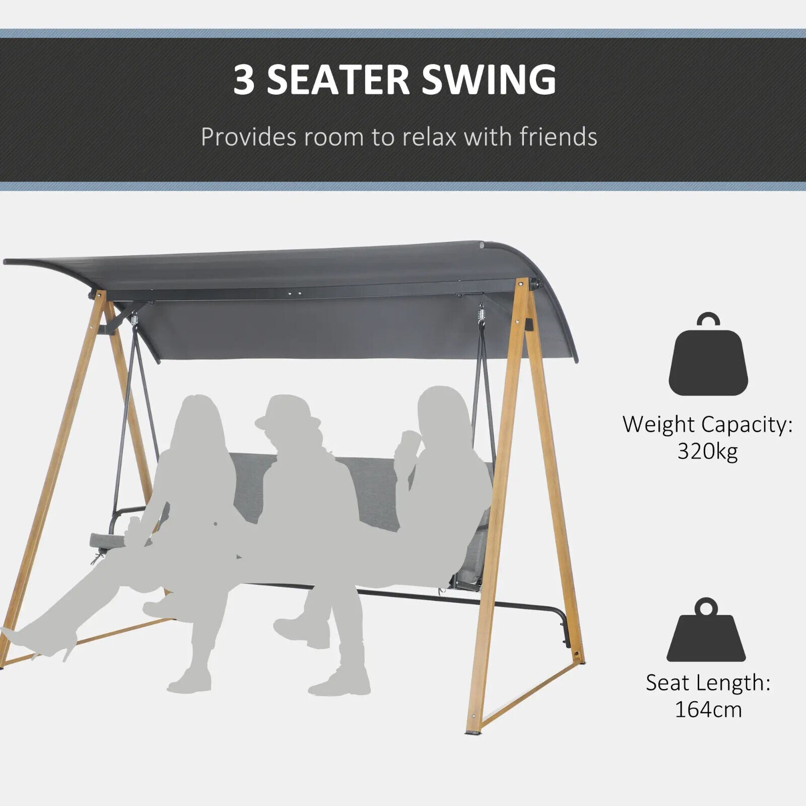 3 Seater Garden Swing Bench Adjustable Canopy Cushioned Seat Heavy Duty Swing - Home and Garden Furniture Shop - #rustic - furniture#