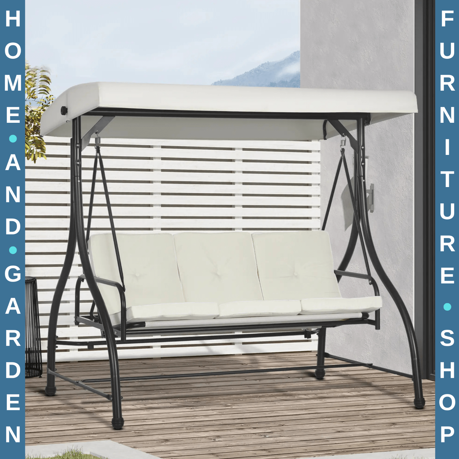 3 Seater Garden Swing Chair Bed 2 in 1 with Adjustable Canopy and Metal Frame - Home and Garden Furniture Shop - rustic - furniture