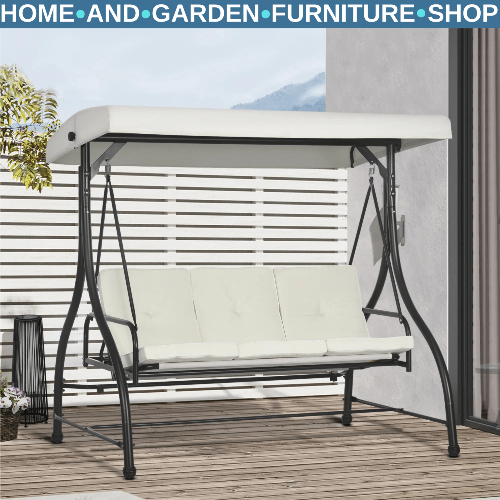 3 Seater Garden Swing Chair Bed 2 in 1 with Adjustable Canopy and Metal Frame - Home and Garden Furniture Shop - rustic - furniture