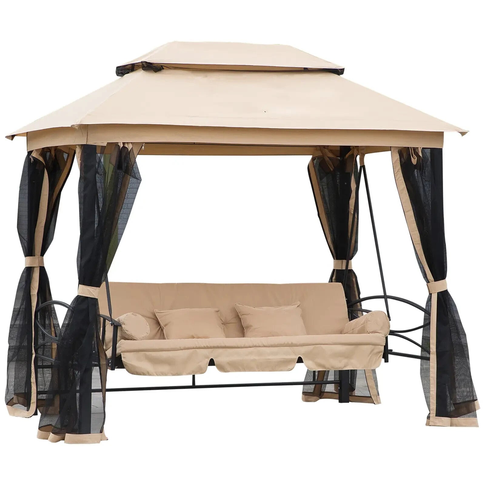 3 Seater Garden Swing Chair Day Bed Patio Gazebo Sides Sun Shade Canopy Cushion - Home and Garden Furniture Shop - rustic - furniture