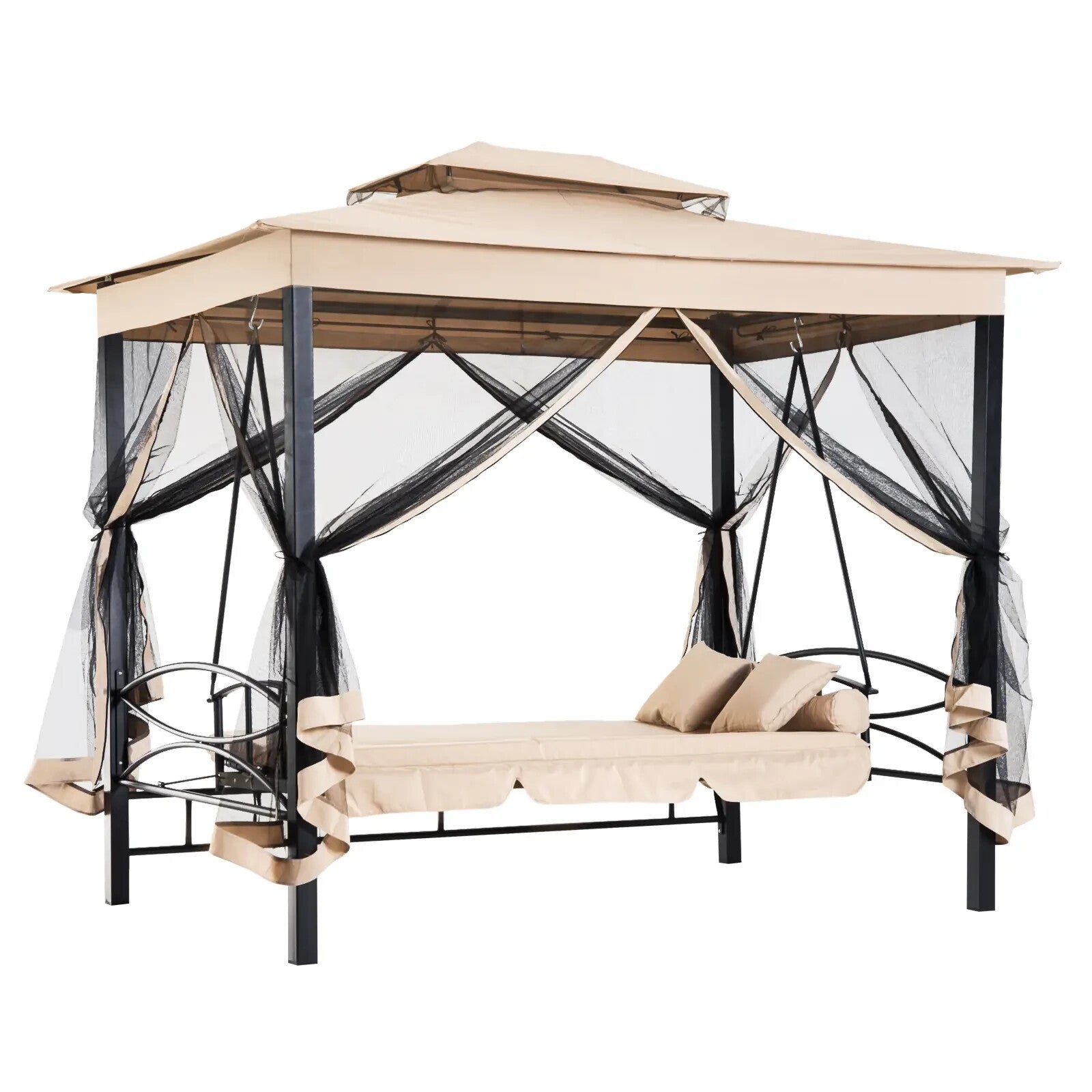 3 Seater Garden Swing Chair Day Bed Patio Gazebo Sides Sun Shade Canopy Cushion - Home and Garden Furniture Shop - rustic - furniture