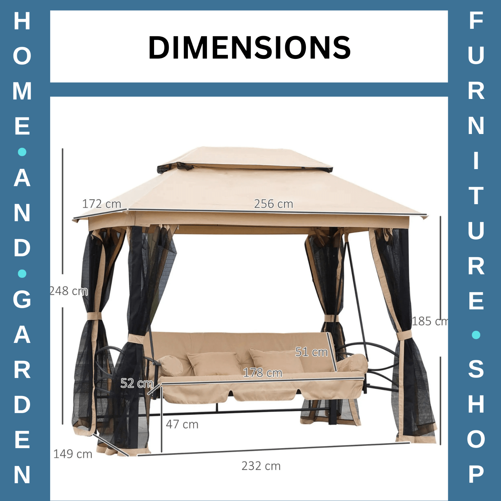 3 Seater Garden Swing Chair Day Bed Patio Gazebo Sides Sun Shade Canopy Cushion - Home and Garden Furniture Shop - rustic - furniture