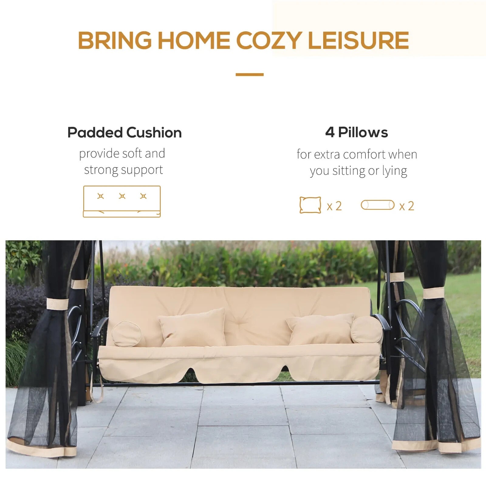 3 Seater Garden Swing Chair Day Bed Patio Gazebo Sides Sun Shade Canopy Cushion - Home and Garden Furniture Shop - rustic - furniture