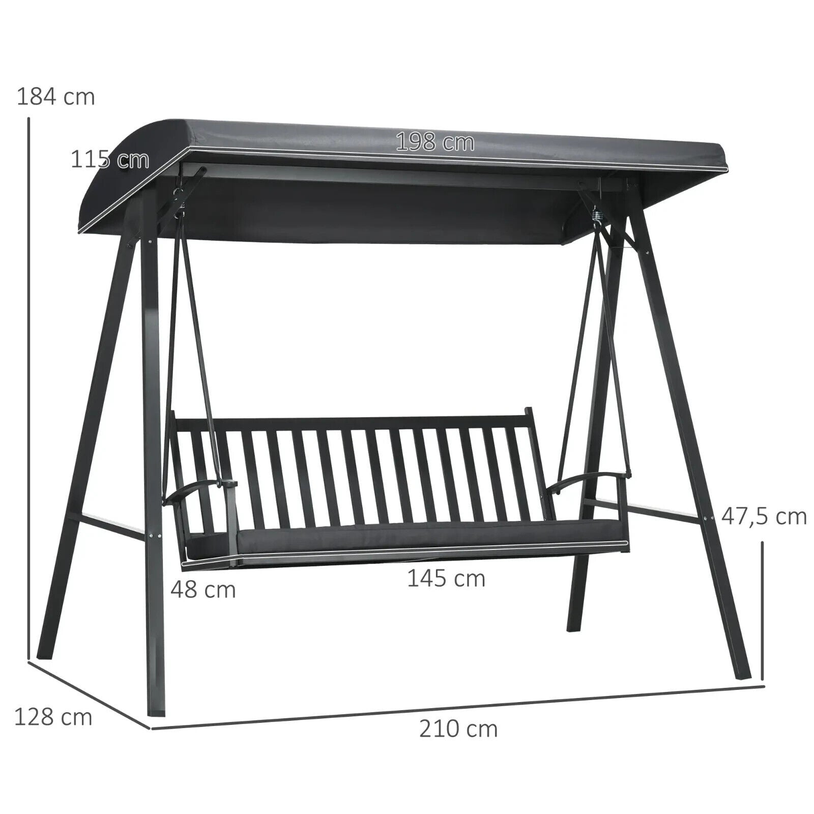 3 Seater Garden Swing Chair Outdoor Canopy Swing Glider with Removable Cushion - Home and Garden Furniture Shop - #rustic - furniture#
