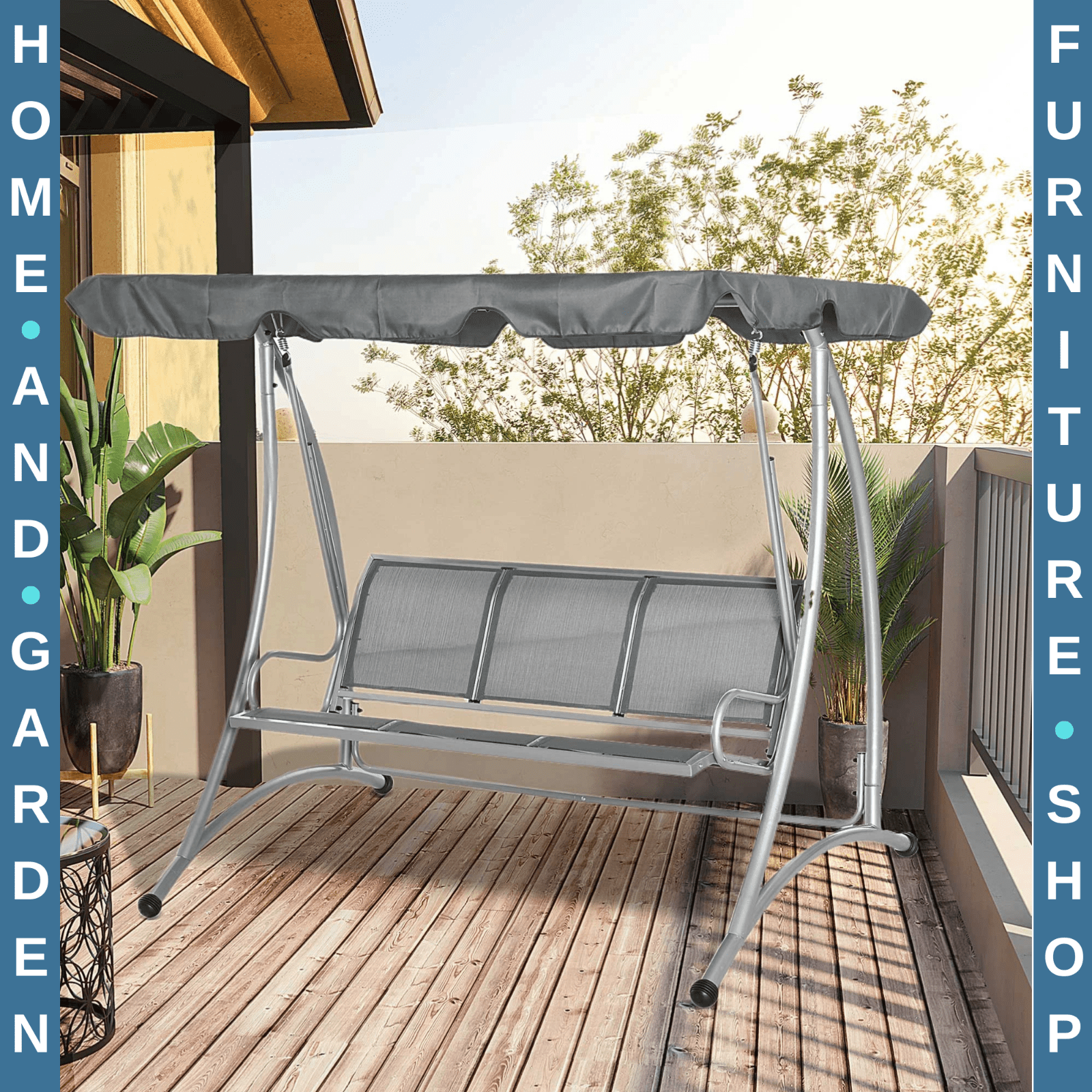 3 Seater Garden Swing Chair Steel Hammock Bench with Adjustable Canopy Sun Roof - Home and Garden Furniture Shop - rustic - furniture