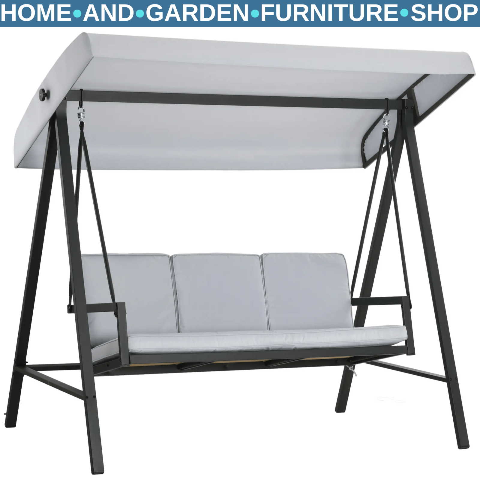 3 Seater Garden Swing Chair with Adjustable Canopy and Cushions Grey Patio Swing - Home and Garden Furniture Shop - rustic - furniture