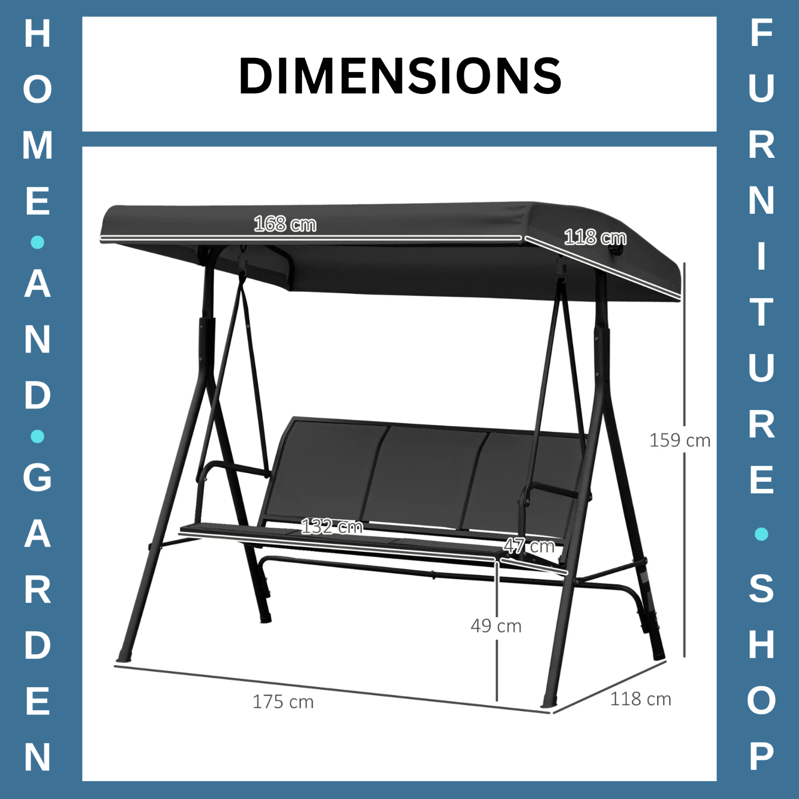 3 Seater Garden Swing Chair with Canopy Patio Swing Outdoor Sun Shade Seat Black - Home and Garden Furniture Shop - rustic - furniture
