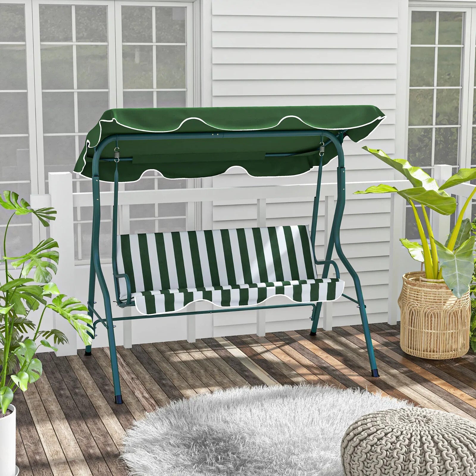 3 Seater Garden Swing Seat Chair w/Adjustable Canopy & Metal Frame Outdoor Bench - Home and Garden Furniture Shop - rustic - furniture