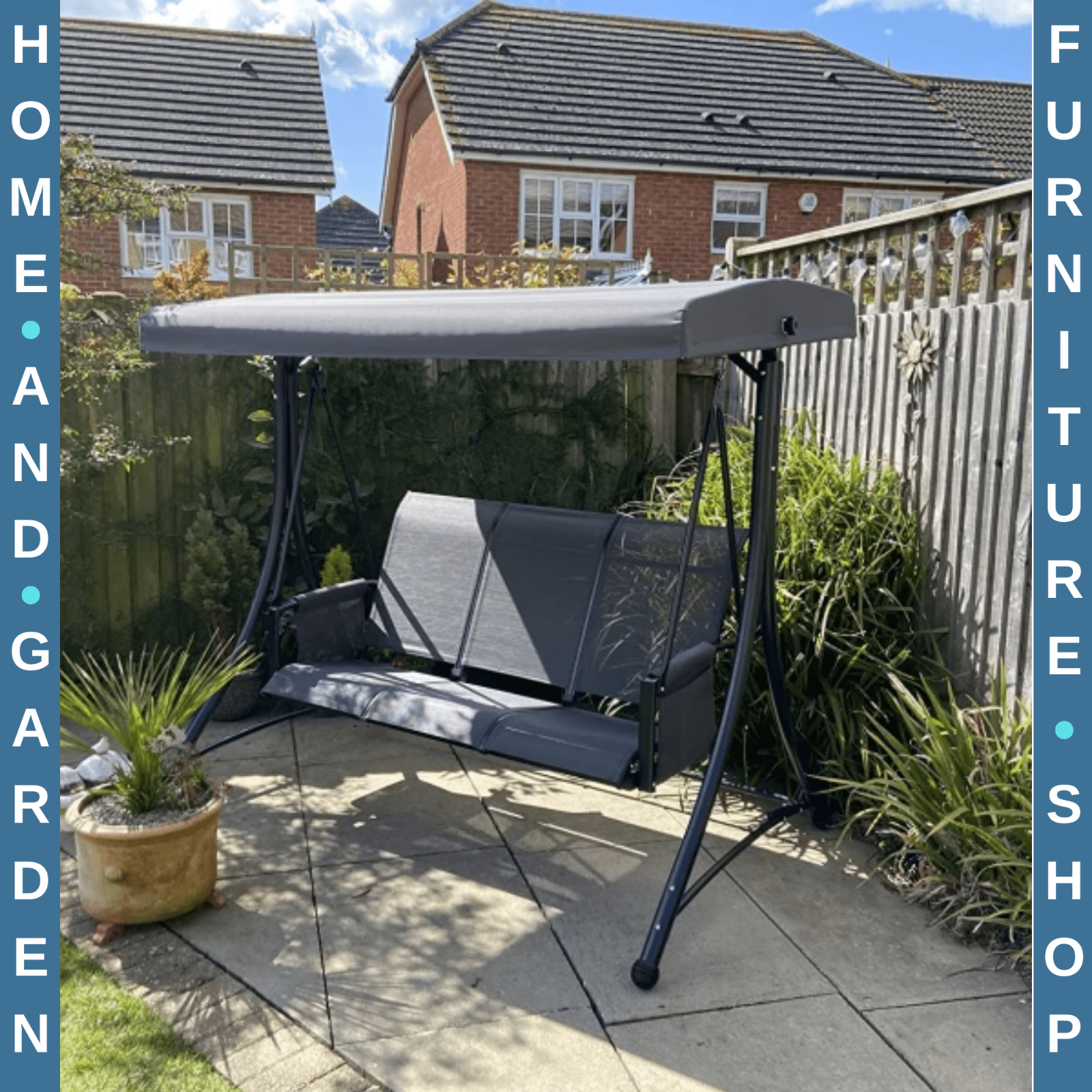 3 Seater Garden Swing Seat w/ High Back Adjustable Canopy and Side Storage Pouch - Home and Garden Furniture Shop - rustic - furniture