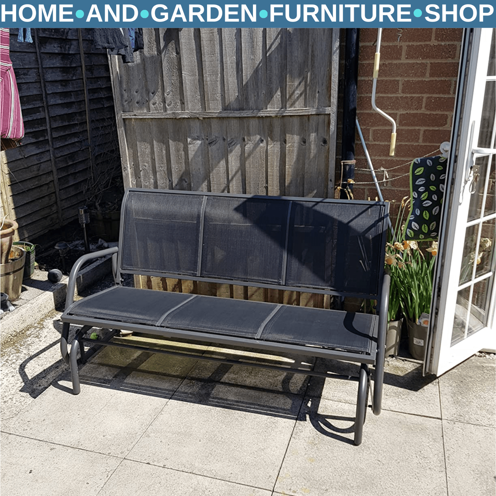 3 Seater Glider Rocking Chair Outdoor Garden Bench with Metal Frame for Patio - Home and Garden Furniture Shop - #rustic - furniture#