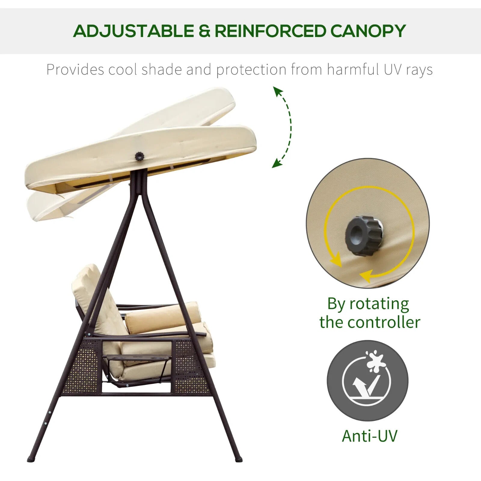 3 Seater Outdoor Garden Swing Chair with Steel Frame Patio Seat Bench w/ Canopy - Home and Garden Furniture Shop - rustic - furniture