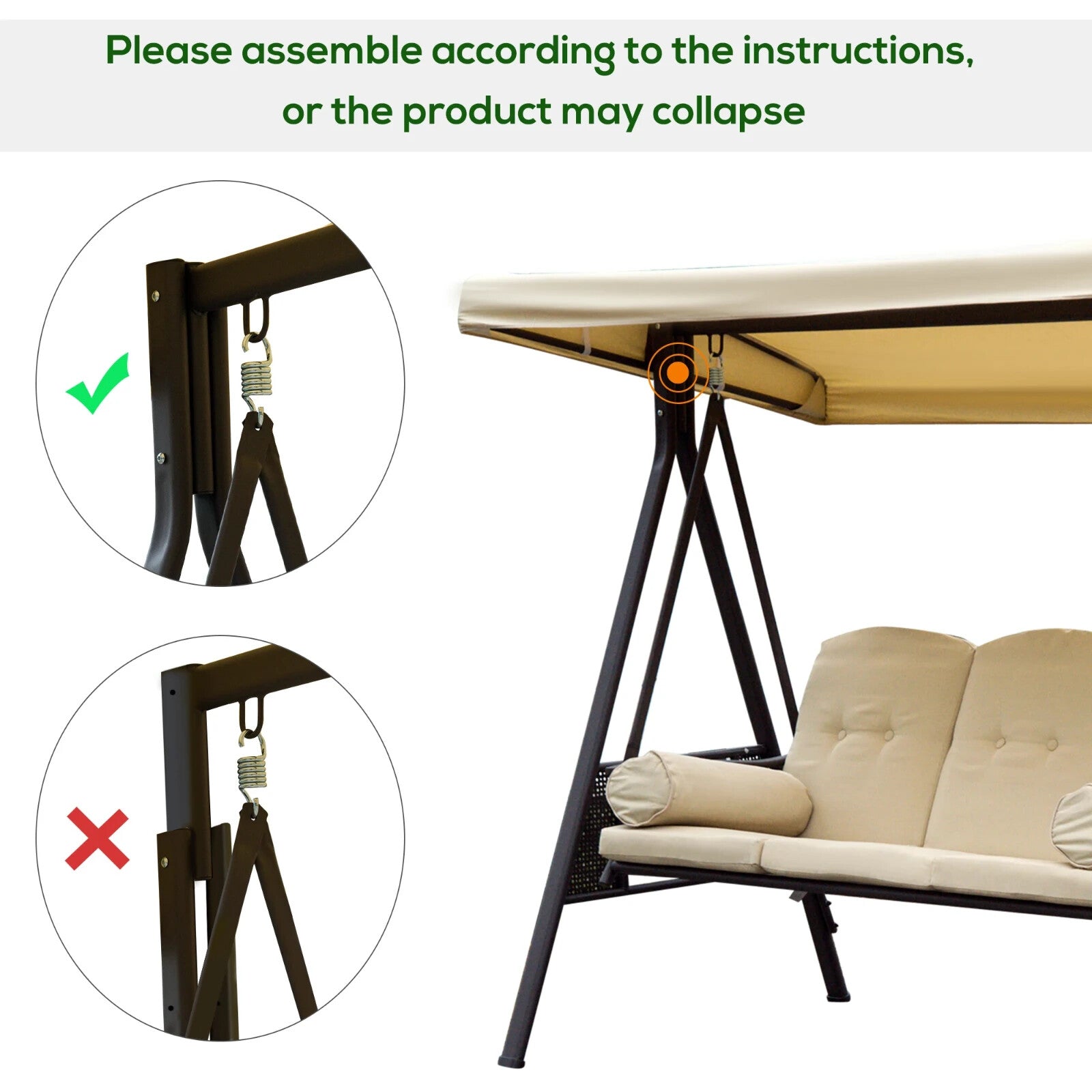 3 Seater Outdoor Garden Swing Chair with Steel Frame Patio Seat Bench w/ Canopy - Home and Garden Furniture Shop - rustic - furniture