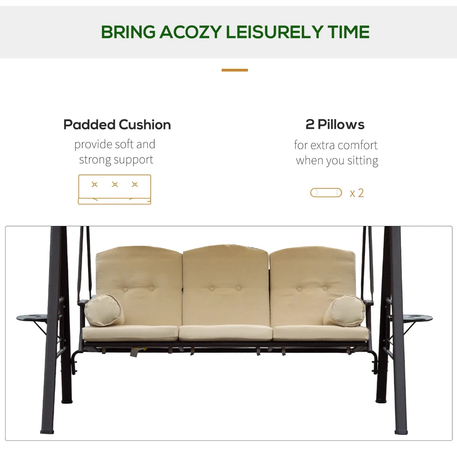 3 Seater Outdoor Garden Swing Chair with Steel Frame Patio Seat Bench w/ Canopy - Home and Garden Furniture Shop - rustic - furniture