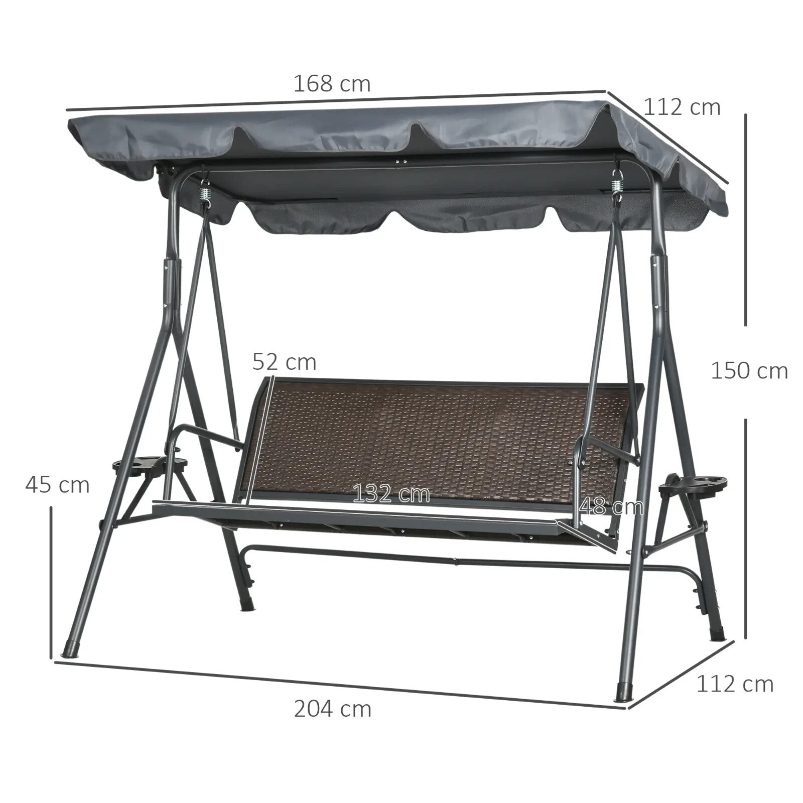 3 Seater Rattan Garden Swing Chair w/ Adjustable Canopy & Steel Frame for Patio - Home and Garden Furniture Shop - rustic - furniture