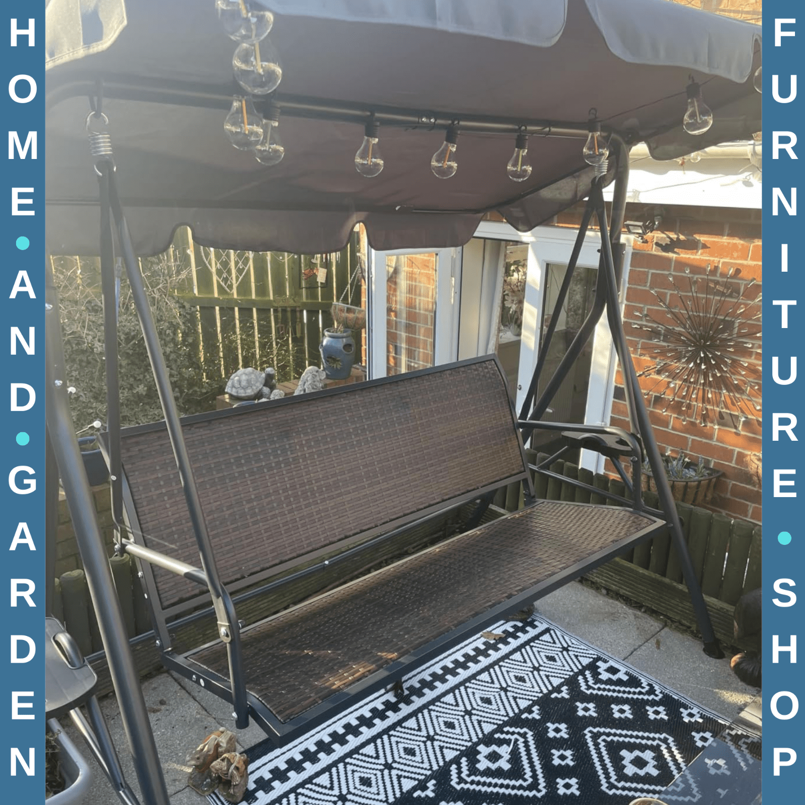 3 Seater Rattan Garden Swing Chair w/ Adjustable Canopy & Steel Frame for Patio - Home and Garden Furniture Shop - rustic - furniture