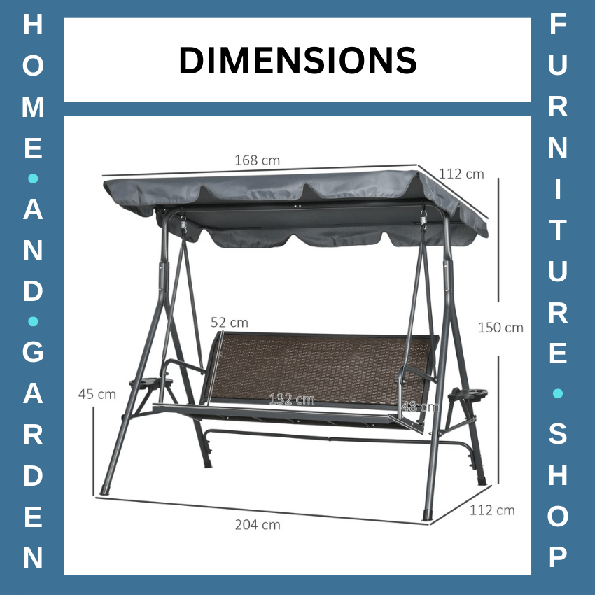 3 Seater Rattan Garden Swing Chair w/ Adjustable Canopy & Steel Frame for Patio - Home and Garden Furniture Shop - rustic - furniture