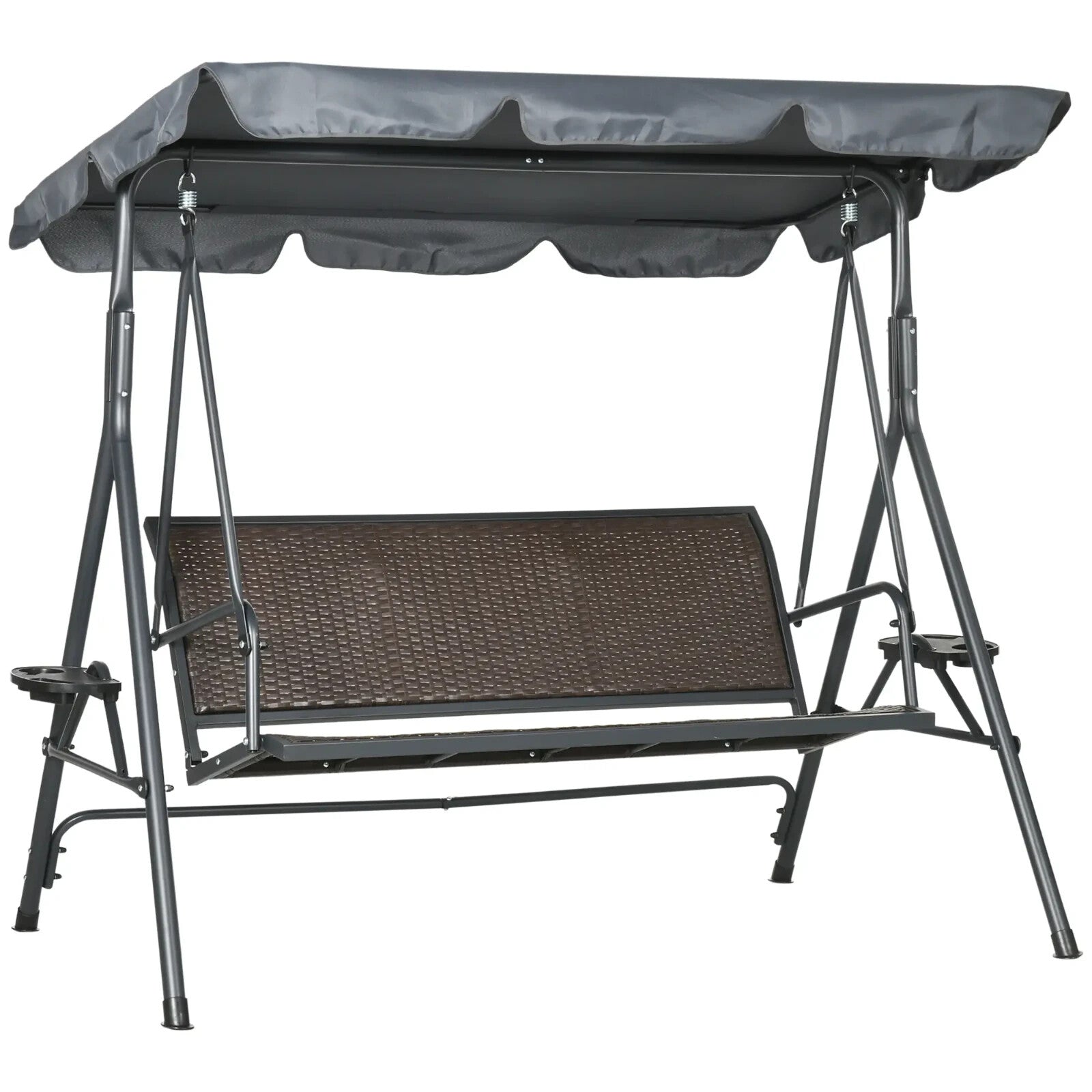 3 Seater Rattan Garden Swing Chair w/ Adjustable Canopy & Steel Frame for Patio - Home and Garden Furniture Shop - rustic - furniture