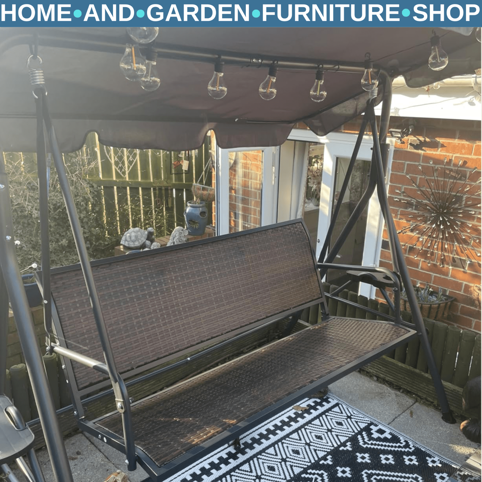 3 Seater Rattan Garden Swing Chair w/ Adjustable Canopy & Steel Frame for Patio - Home and Garden Furniture Shop - rustic - furniture