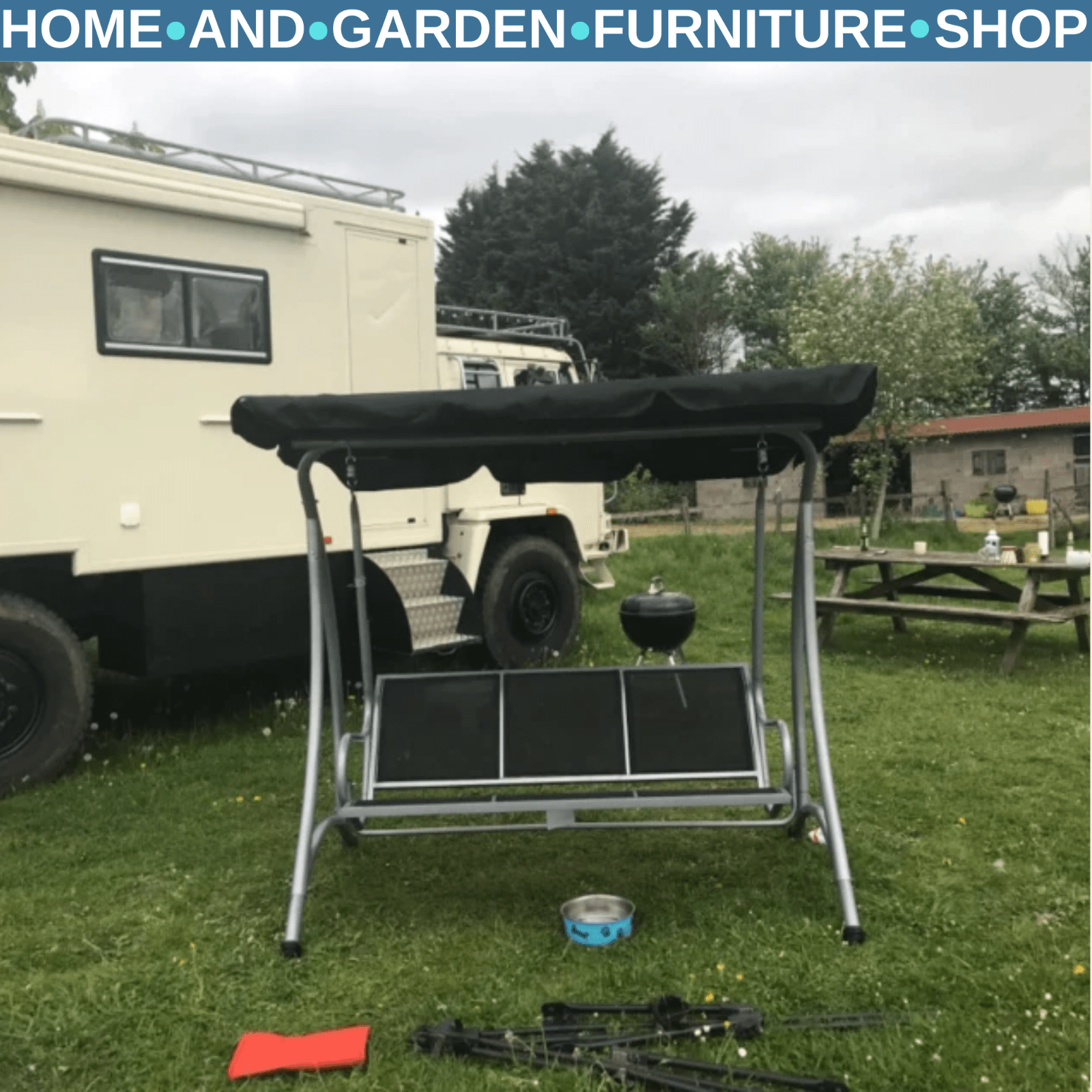 3 Seater Steel Garden Swing Chair with Adjustable Canopy and Anti - Slip Feet - Home and Garden Furniture Shop - rustic - furniture