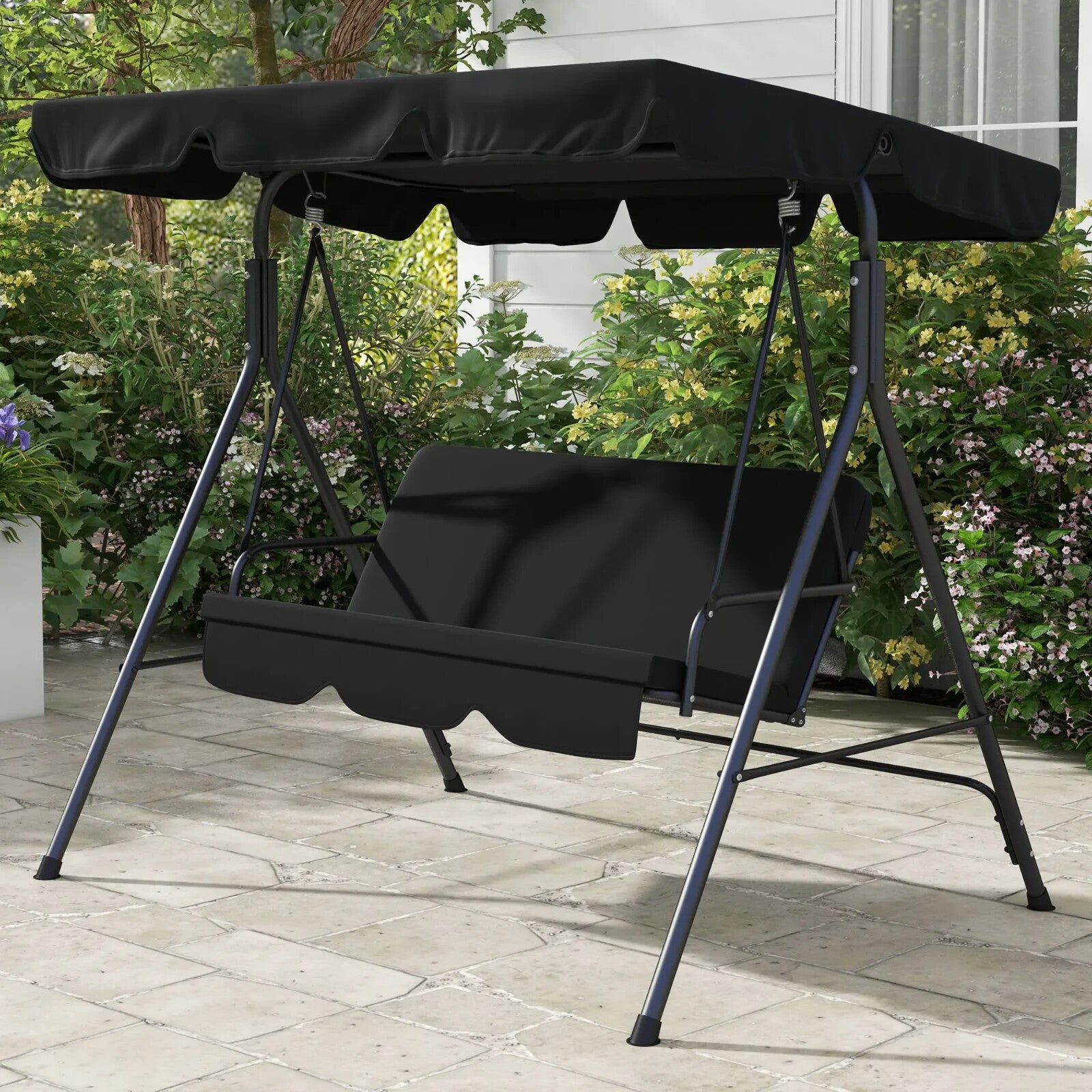 3 Seater Swing Chair Patio Garden Furniture Black Swing Seat Adjustable Canopy - Home and Garden Furniture Shop - rustic - furniture