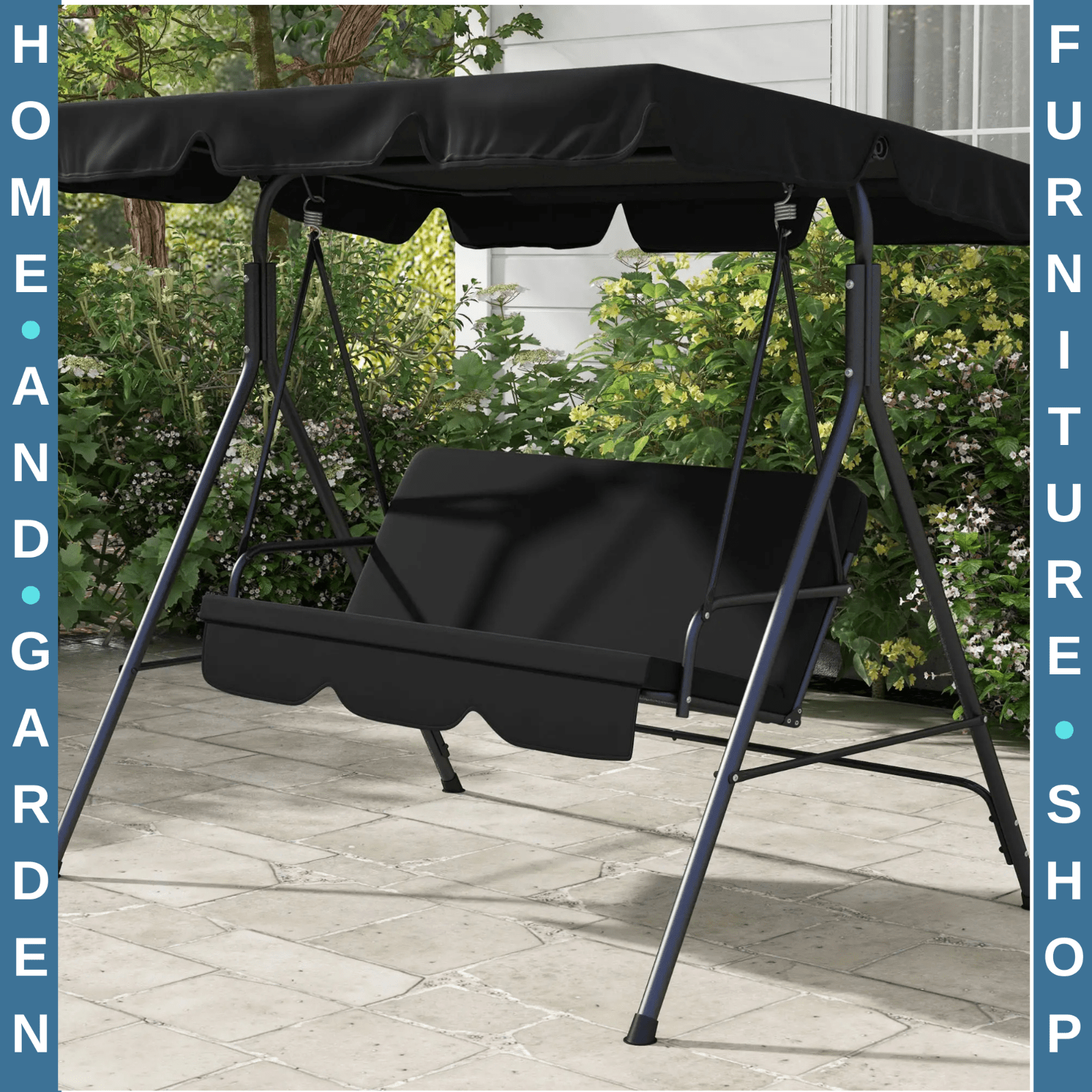 3 Seater Swing Chair Patio Garden Furniture Black Swing Seat Adjustable Canopy - Home and Garden Furniture Shop - rustic - furniture