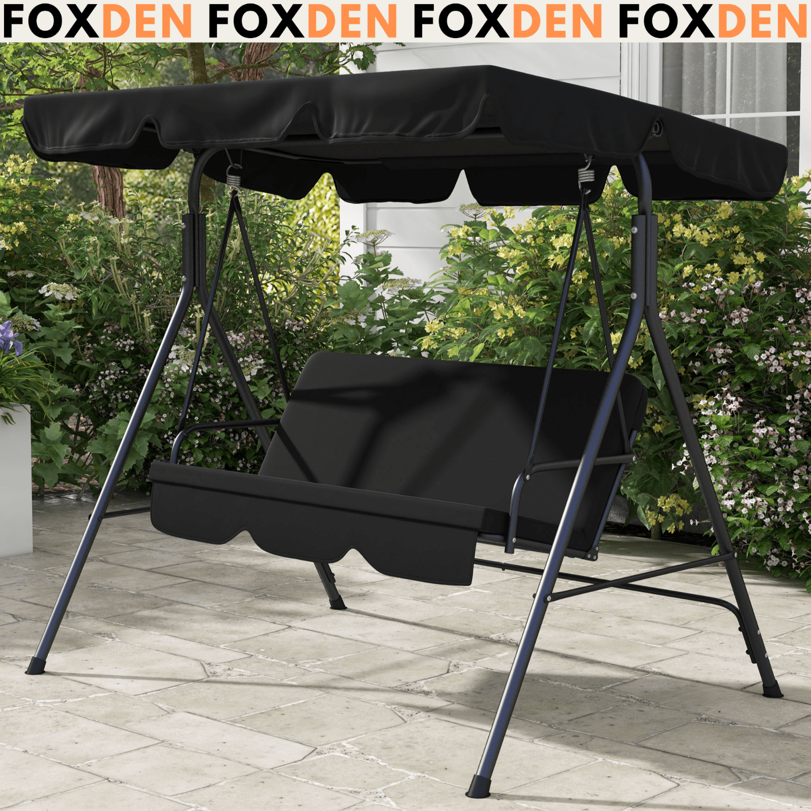 3 Seater Swing Chair Patio Garden Furniture Black Swing Seat Adjustable Canopy - Home and Garden Furniture Shop - #rustic - furniture#