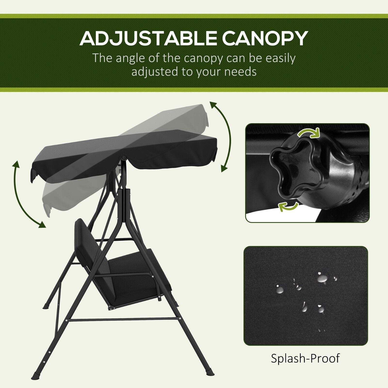 3 Seater Swing Chair Patio Garden Furniture Black Swing Seat Adjustable Canopy - Home and Garden Furniture Shop - #rustic - furniture#