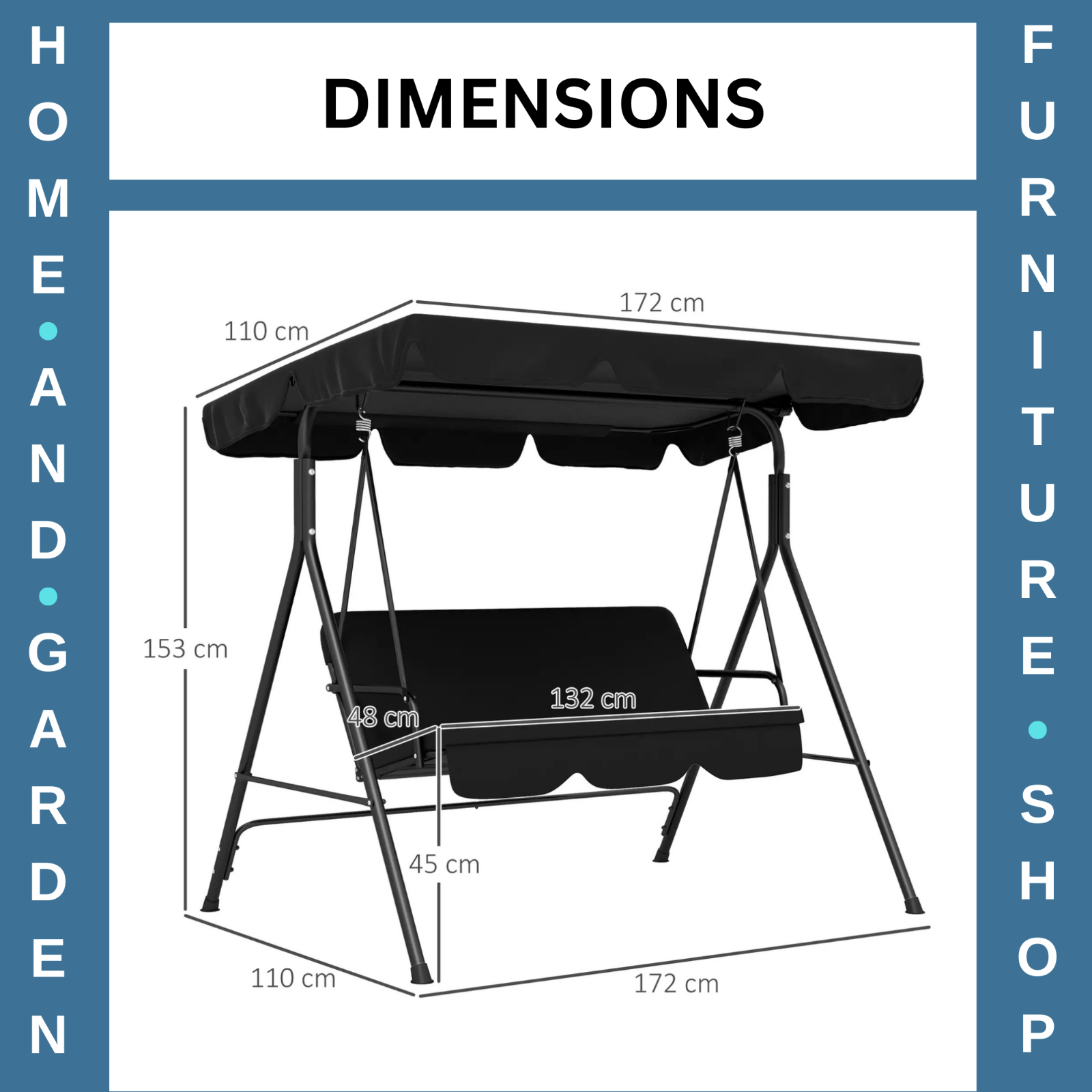 3 Seater Swing Chair Patio Garden Furniture Black Swing Seat Adjustable Canopy - Home and Garden Furniture Shop - rustic - furniture