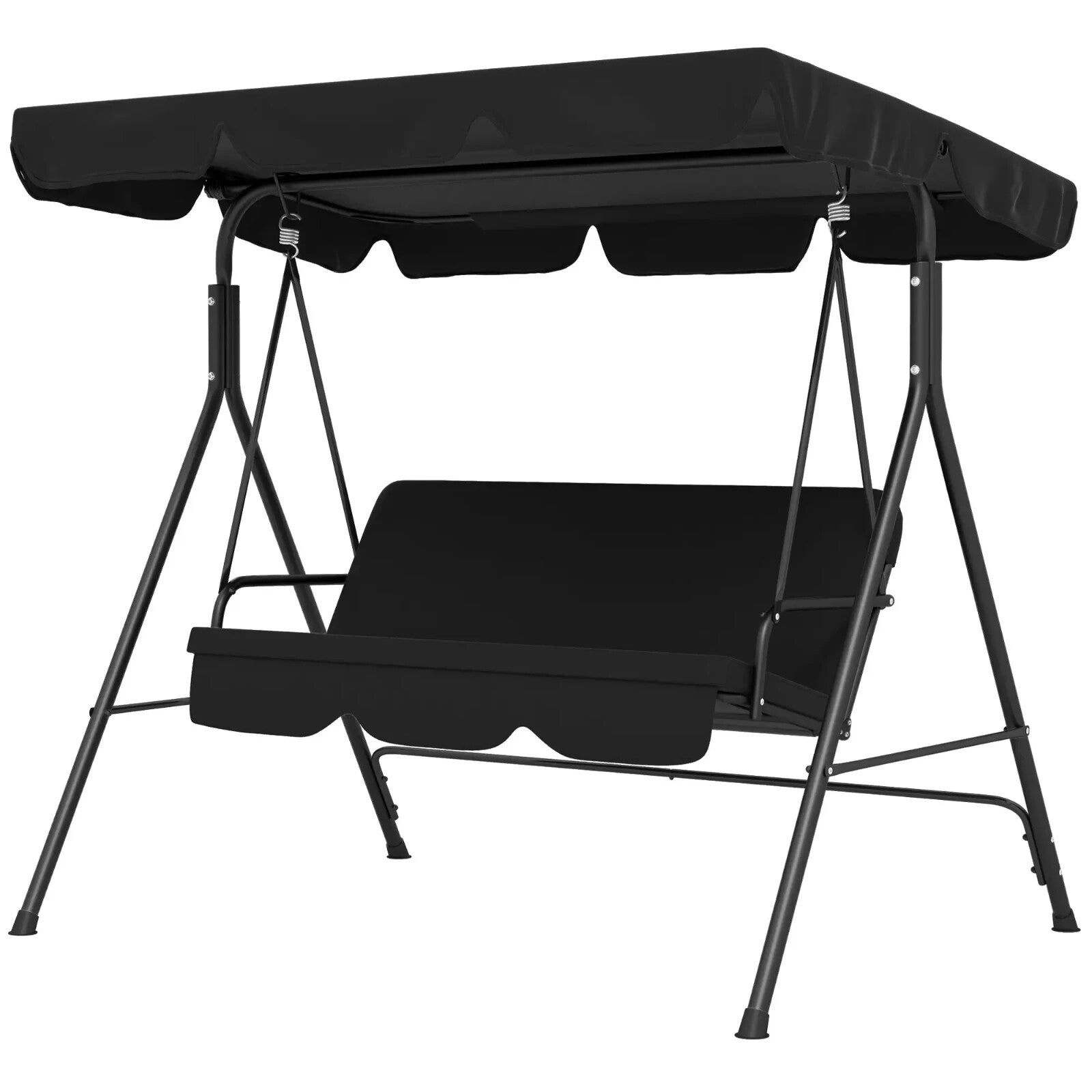 3 Seater Swing Chair Patio Garden Furniture Black Swing Seat Adjustable Canopy - Home and Garden Furniture Shop - rustic - furniture