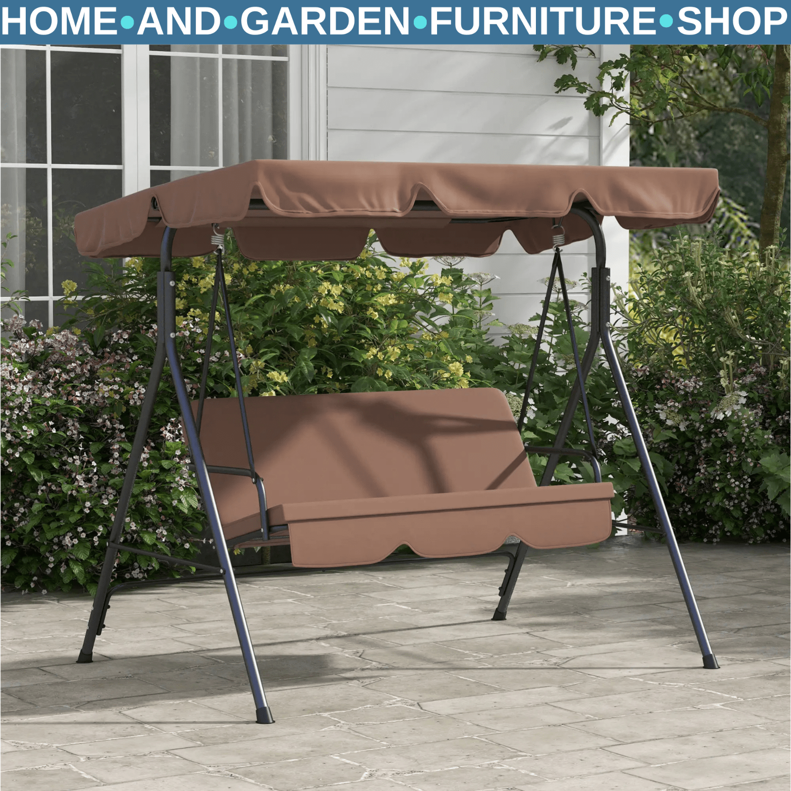 3 Seater Swing Chair w/ Adjustable Canopy Patio Hammock Bench Outdoor Seat - Home and Garden Furniture Shop - rustic - furniture