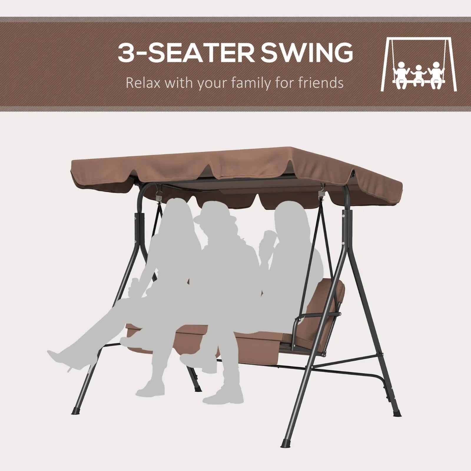 3 Seater Swing Chair w/ Adjustable Canopy Patio Hammock Bench Outdoor Seat - Home and Garden Furniture Shop - rustic - furniture