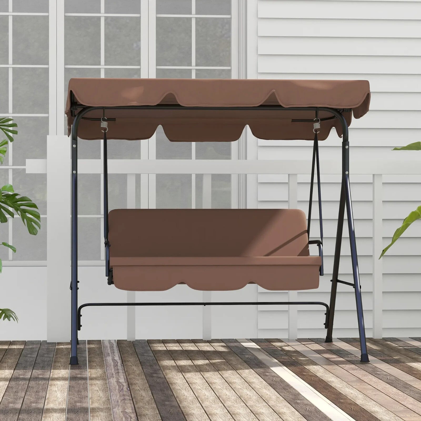 3 Seater Swing Chair w/ Adjustable Canopy Patio Hammock Bench Outdoor Seat - Home and Garden Furniture Shop - rustic - furniture