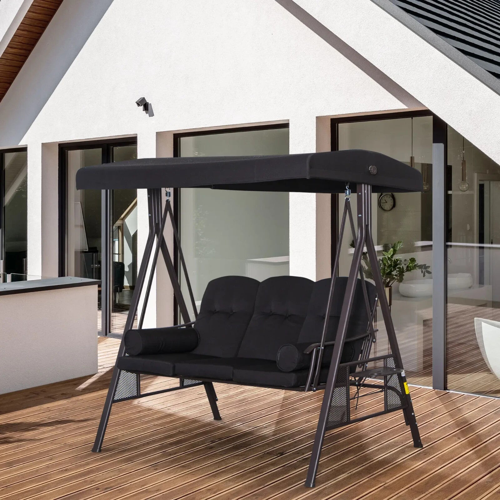 3 Seater Swing Hammock Chair Canopy and Cushions Garden Patio Bench Black - Home and Garden Furniture Shop - rustic - furniture