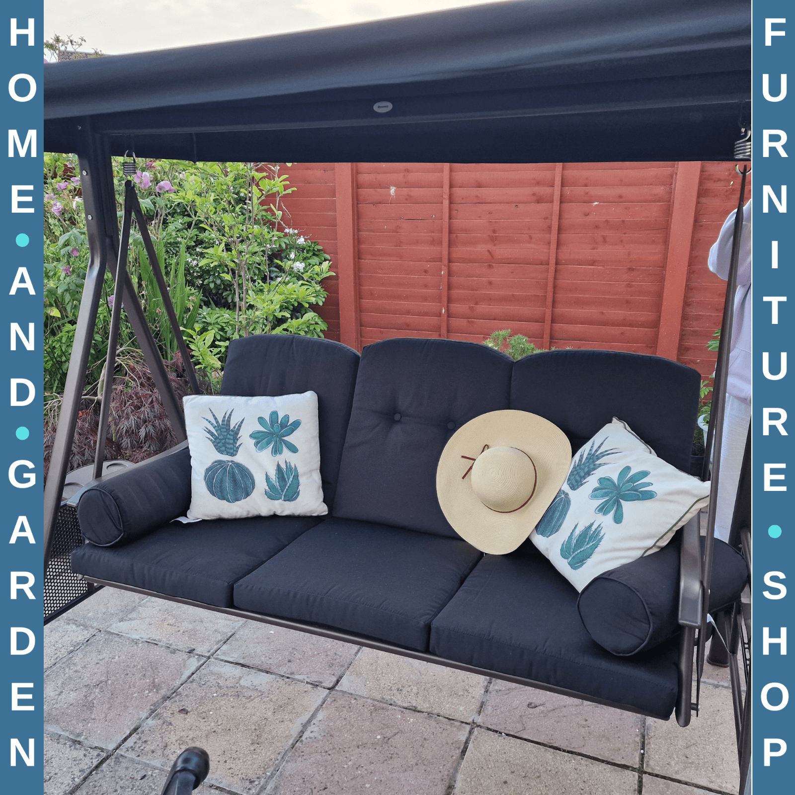 3 Seater Swing Hammock Chair Canopy and Cushions Garden Patio Bench Black - Home and Garden Furniture Shop - rustic - furniture