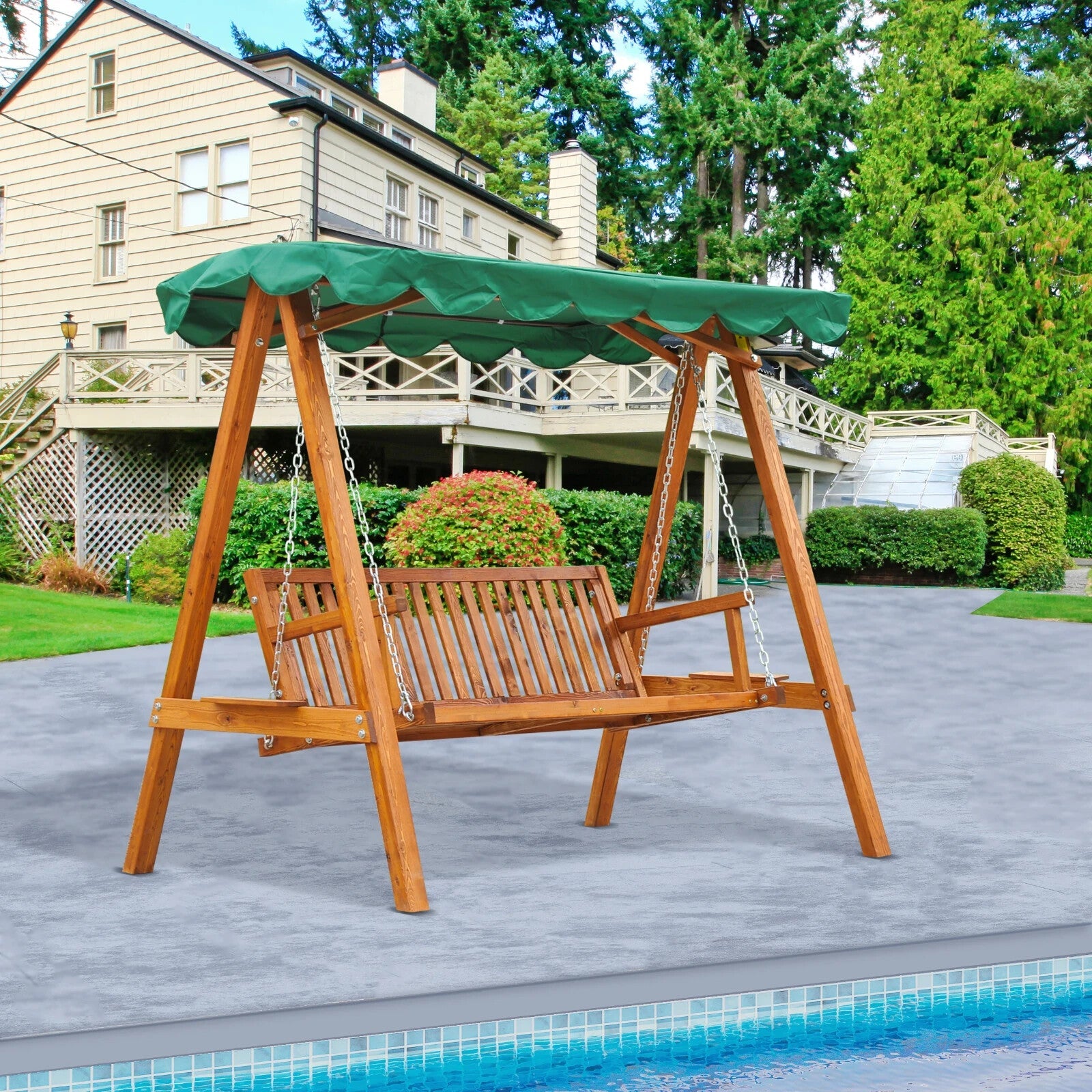 3 Seater Wooden Garden Swing Bench Outdoor Patio Chair with Backrest Canopy - Home and Garden Furniture Shop - rustic - furniture