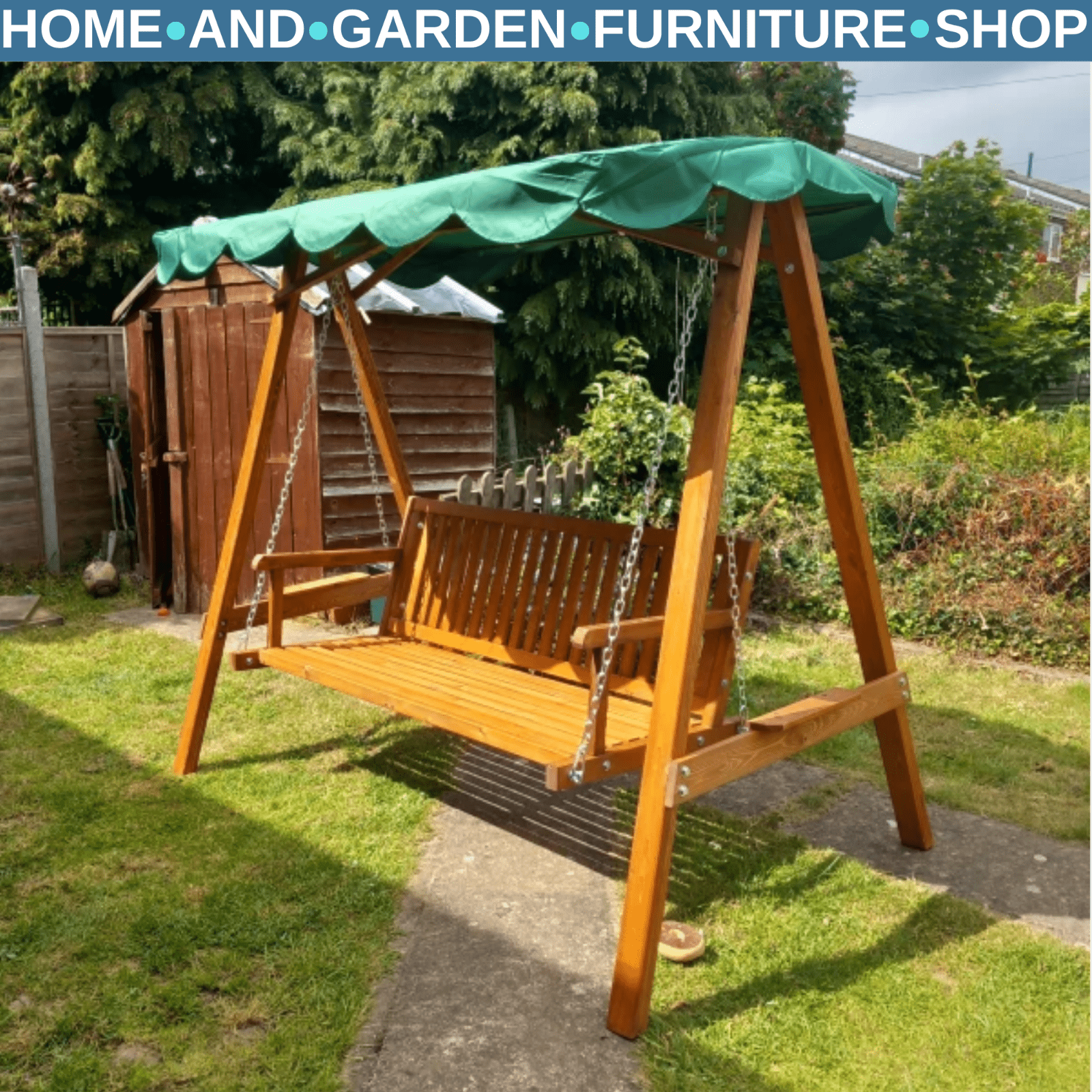 3 Seater Wooden Garden Swing Bench Outdoor Patio Chair with Backrest Canopy - Home and Garden Furniture Shop - rustic - furniture