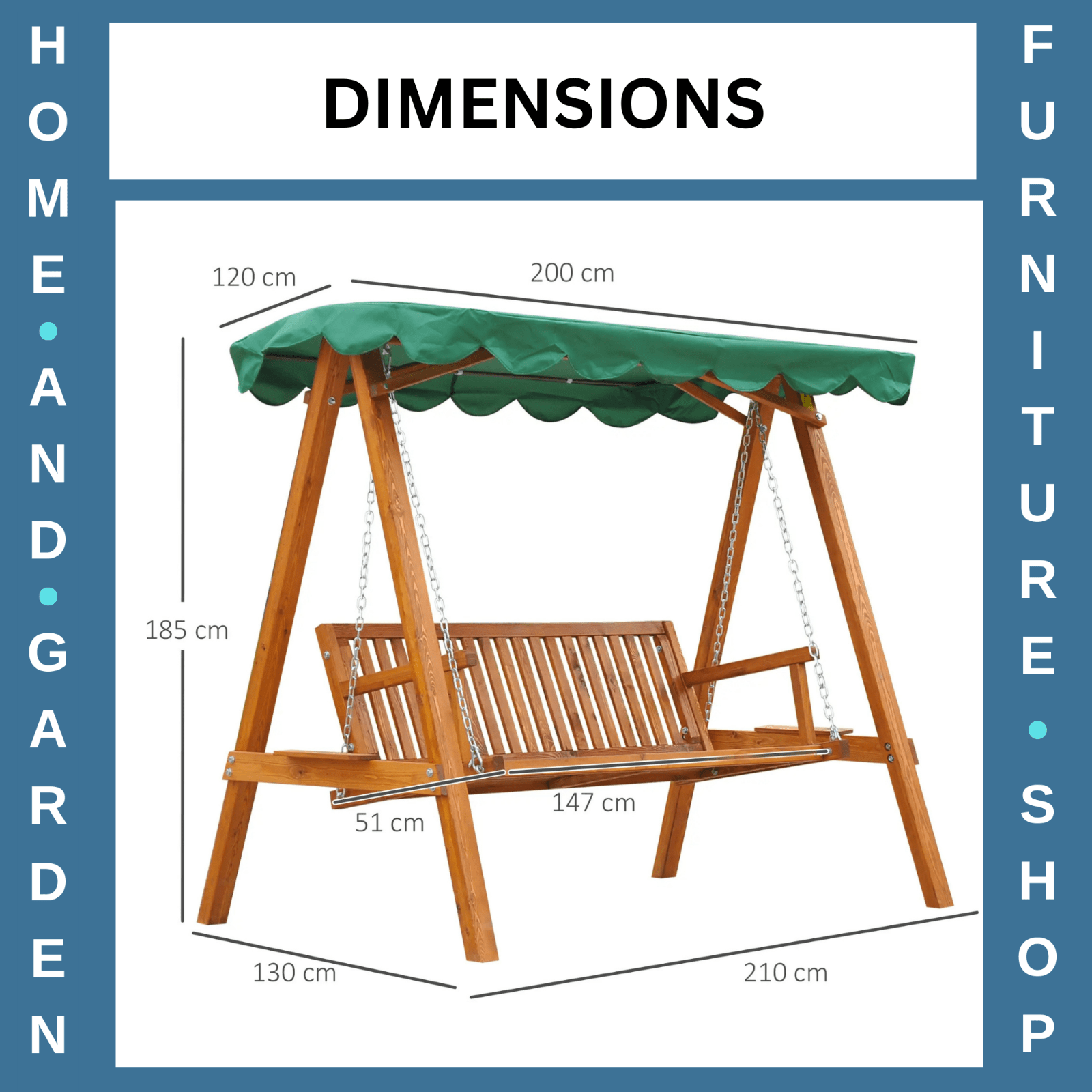 3 Seater Wooden Garden Swing Bench Outdoor Patio Chair with Backrest Canopy - Home and Garden Furniture Shop - rustic - furniture